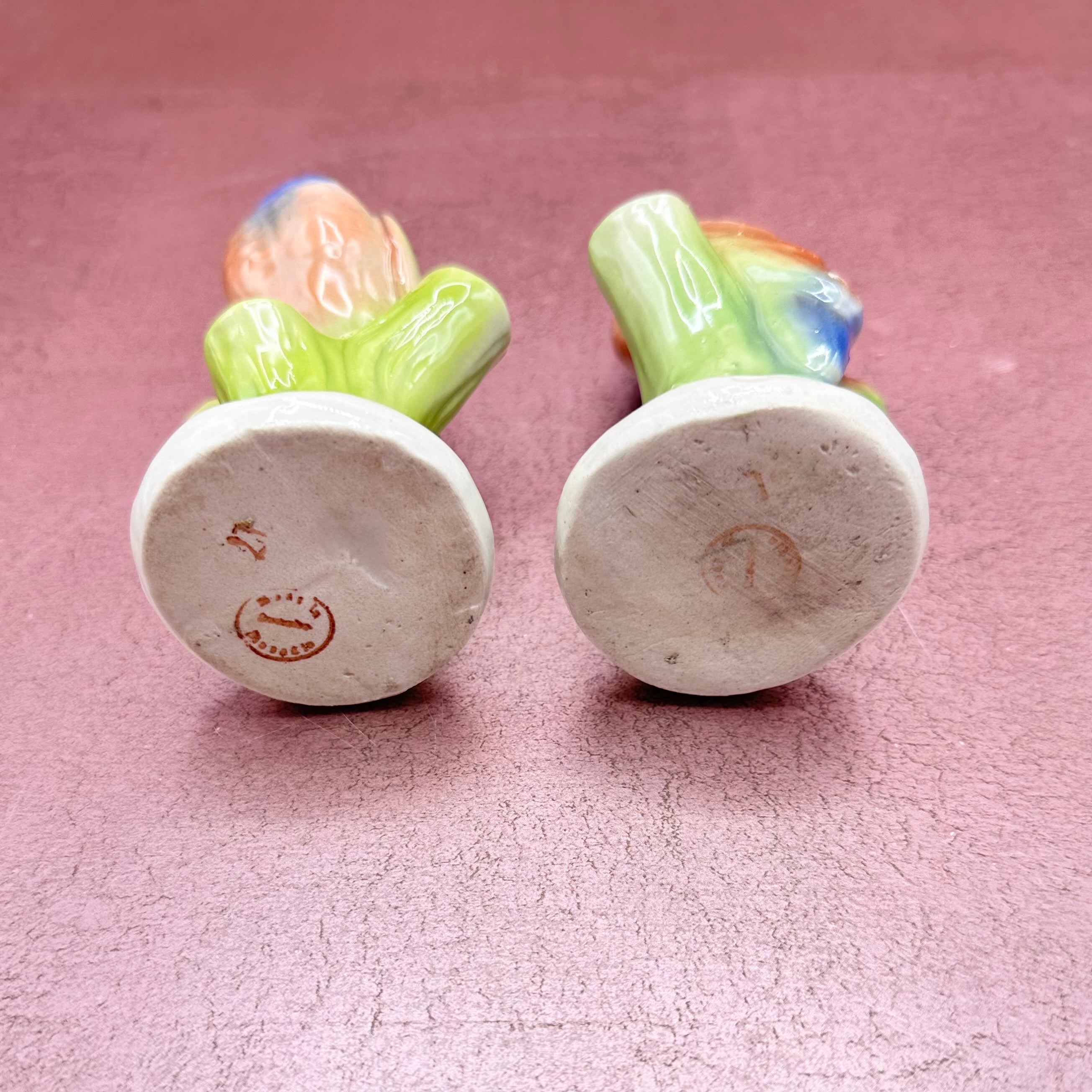 Porcelain Parrot Bud Vase Pair by Mark Czech Pottery