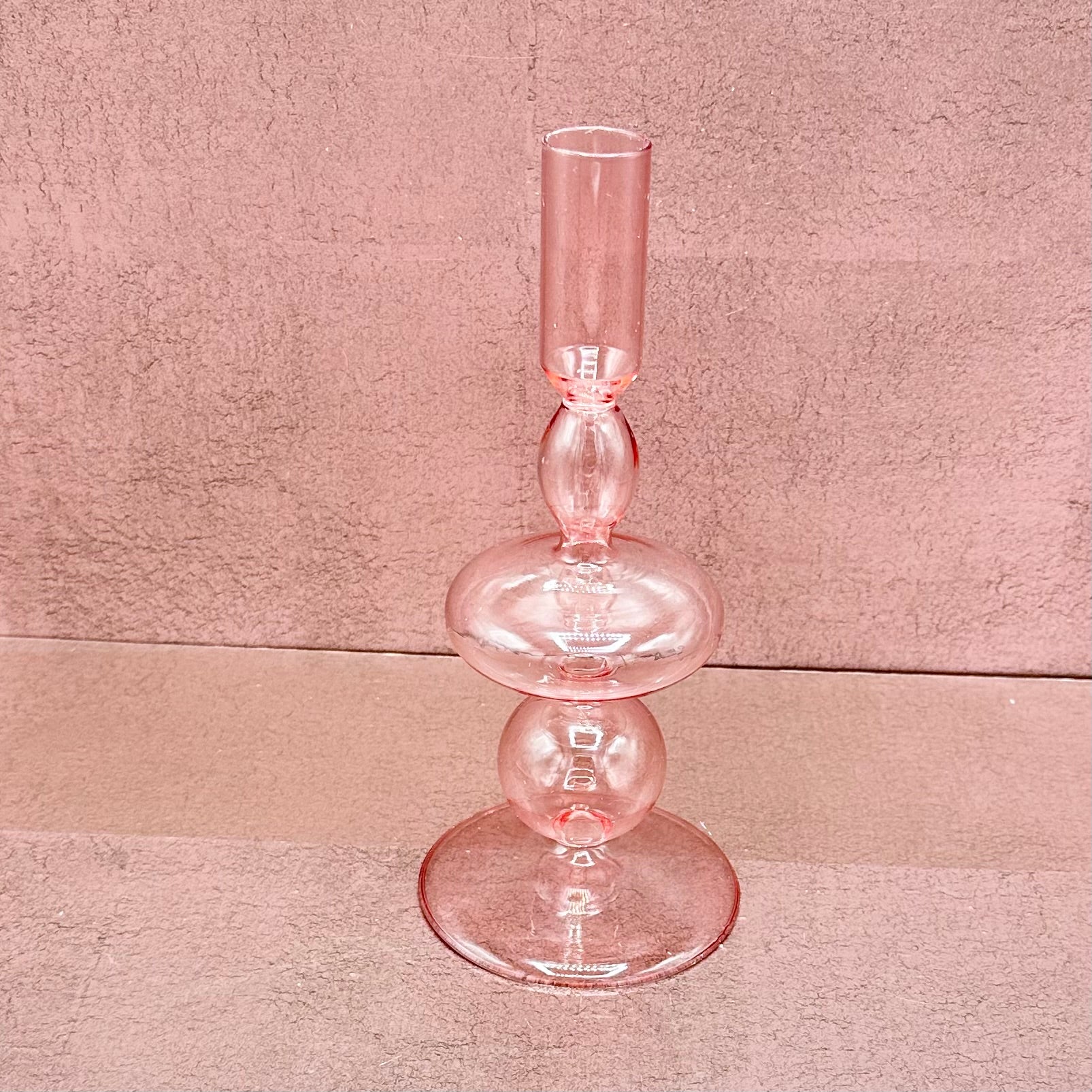 Pink Glass Candlestick