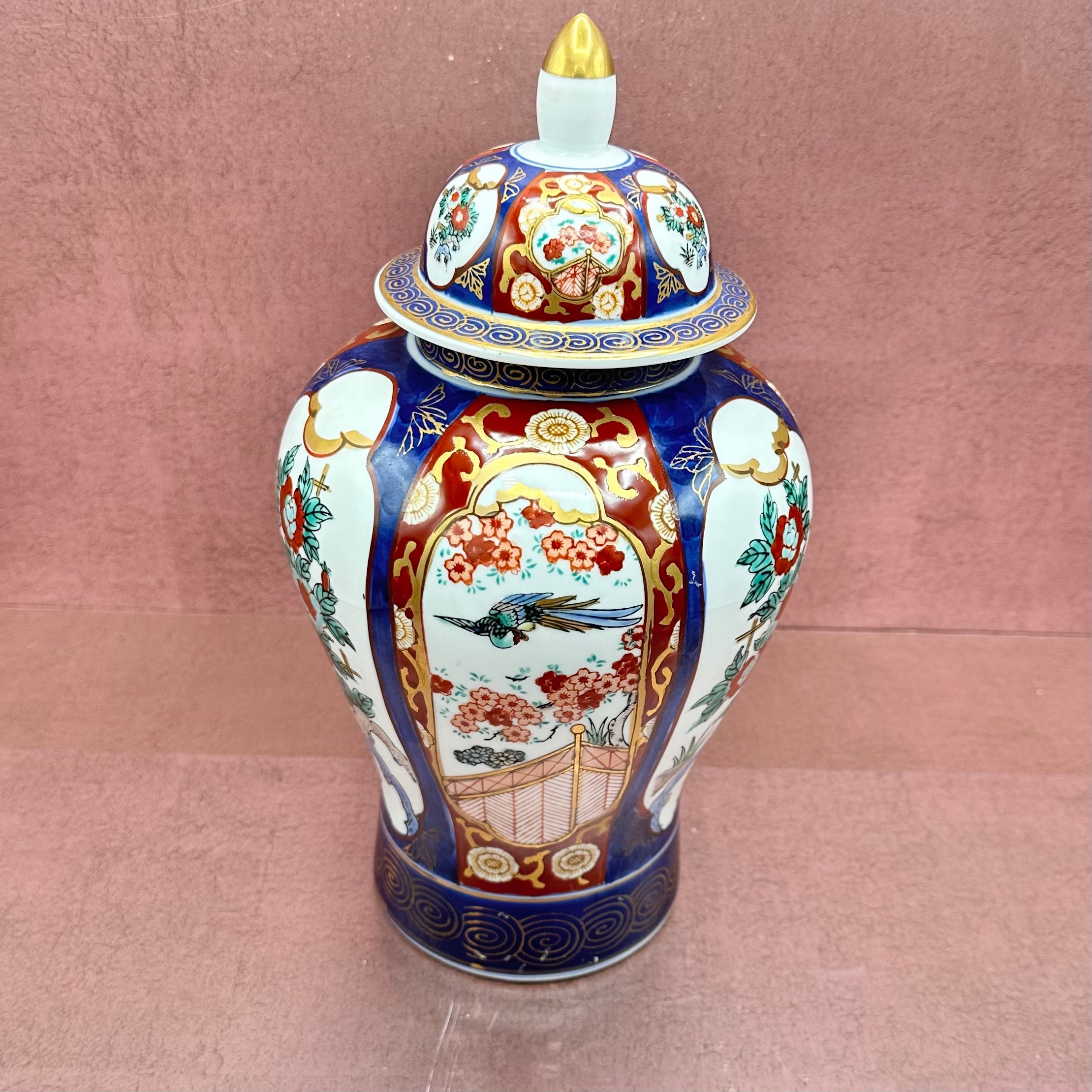 Vintage Gold Imari Ginger Jar Blue & Red