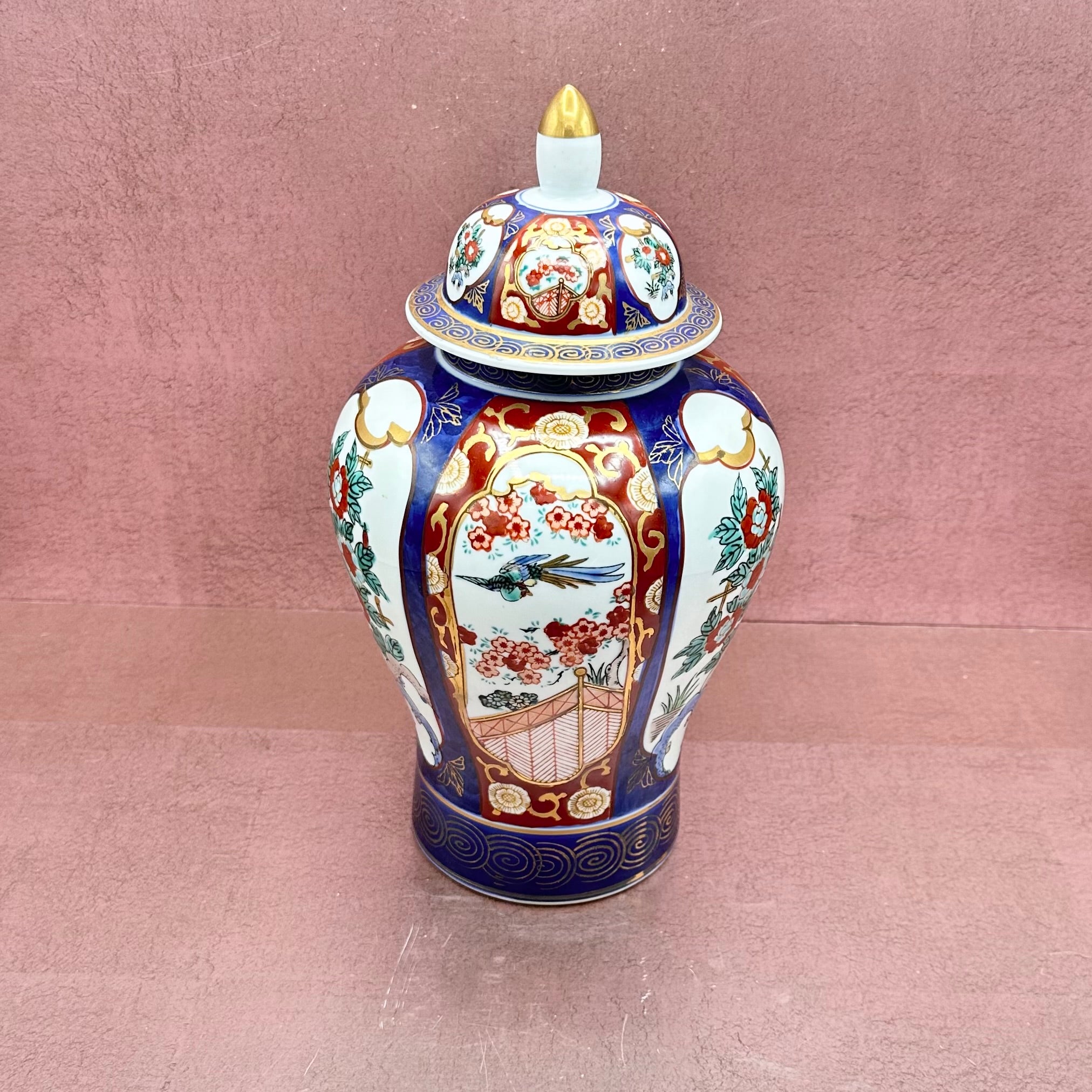 Vintage Gold Imari Ginger Jar Blue & Red