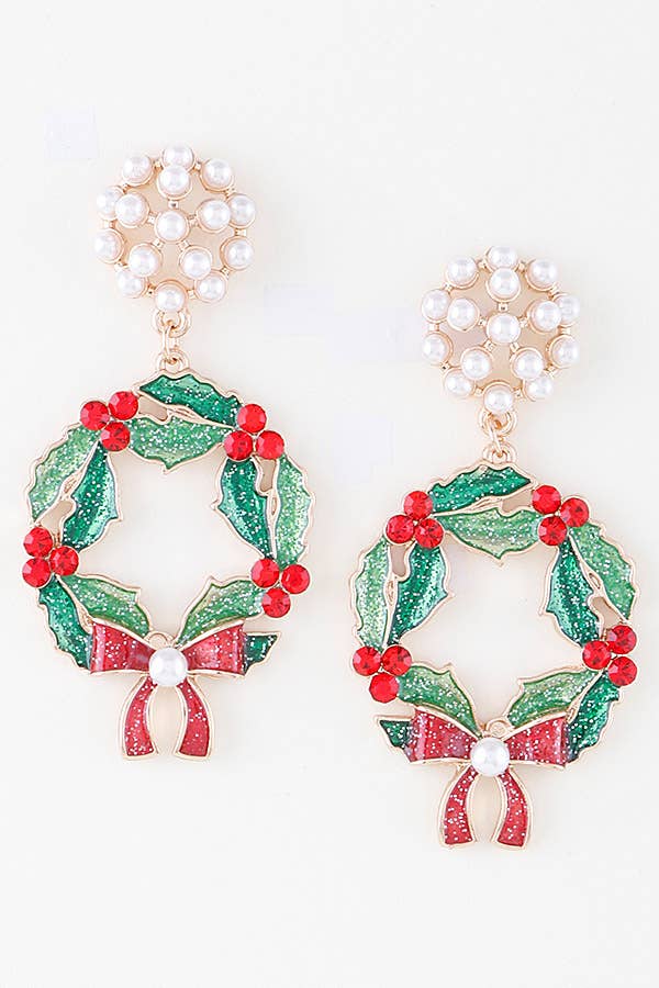 Jeweled Ribbon Wreath Earrings
