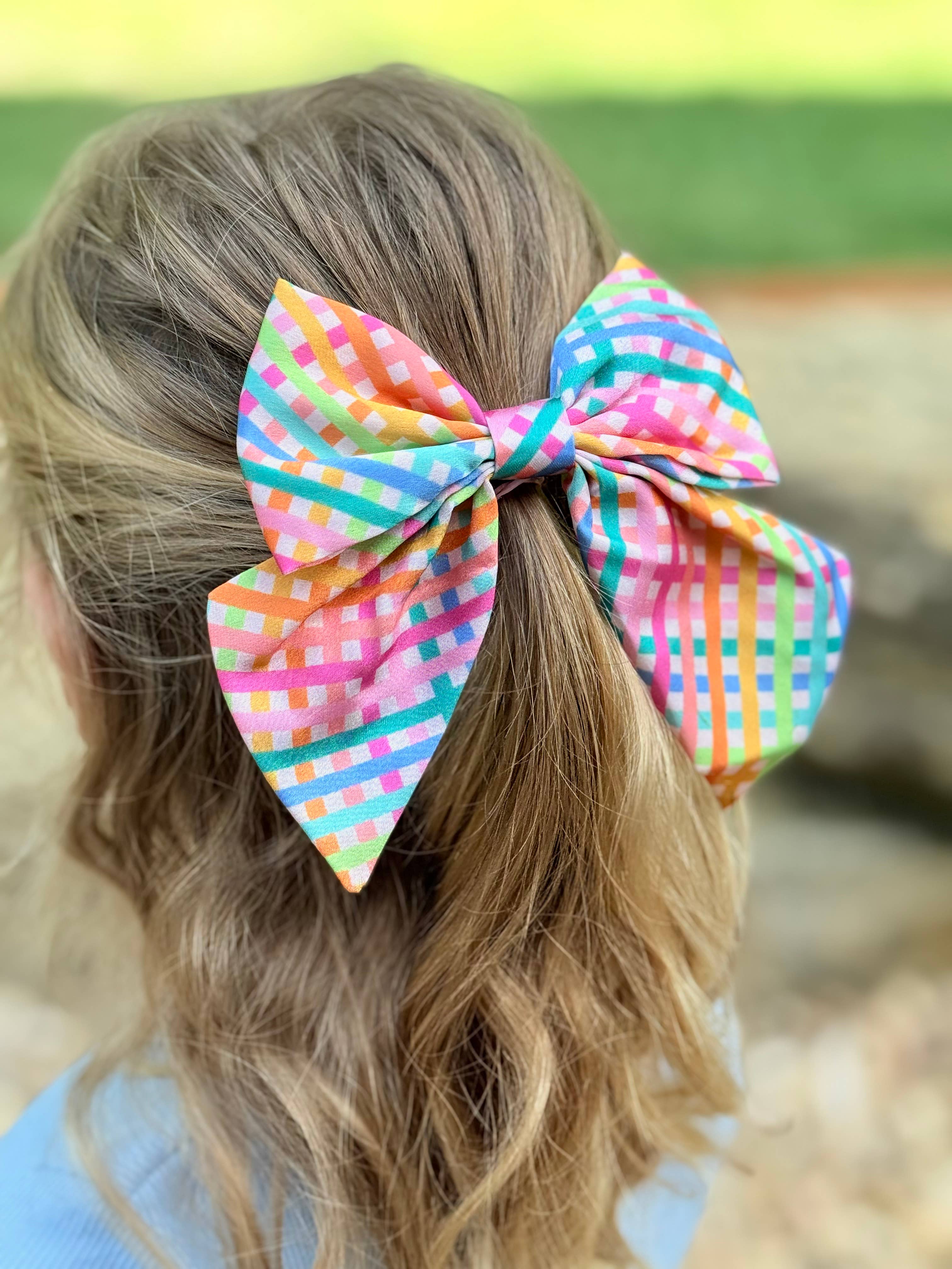 Rainbow Cross Stitch Hair Bow