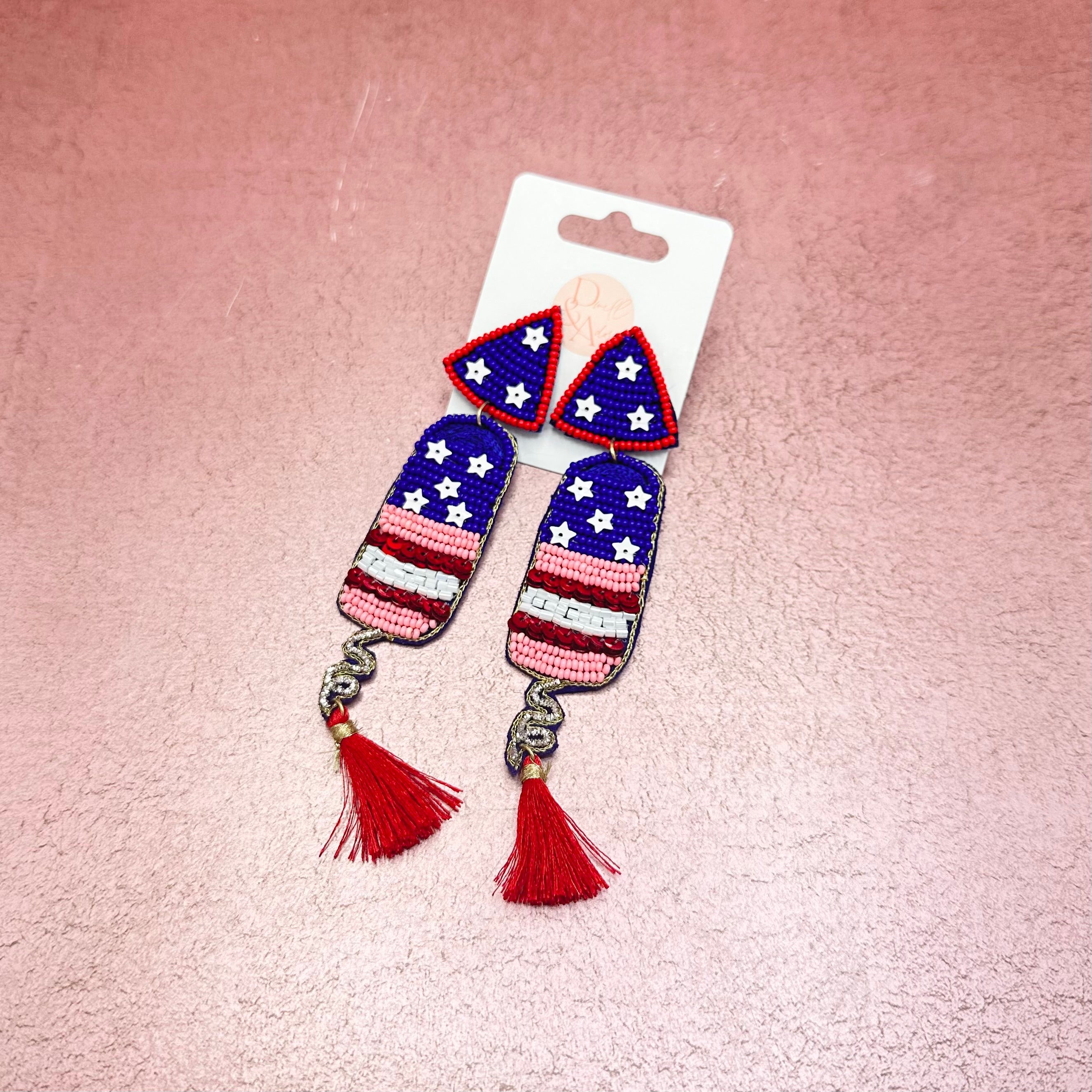 Patriotic Firework Tassel Beaded Earrings