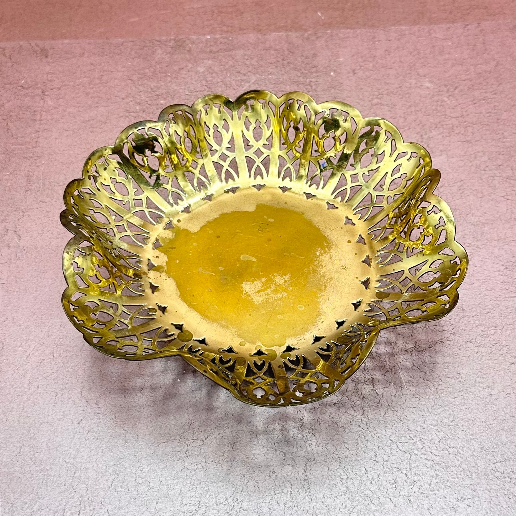 Brass Reticulated Ruffle Footed Dish