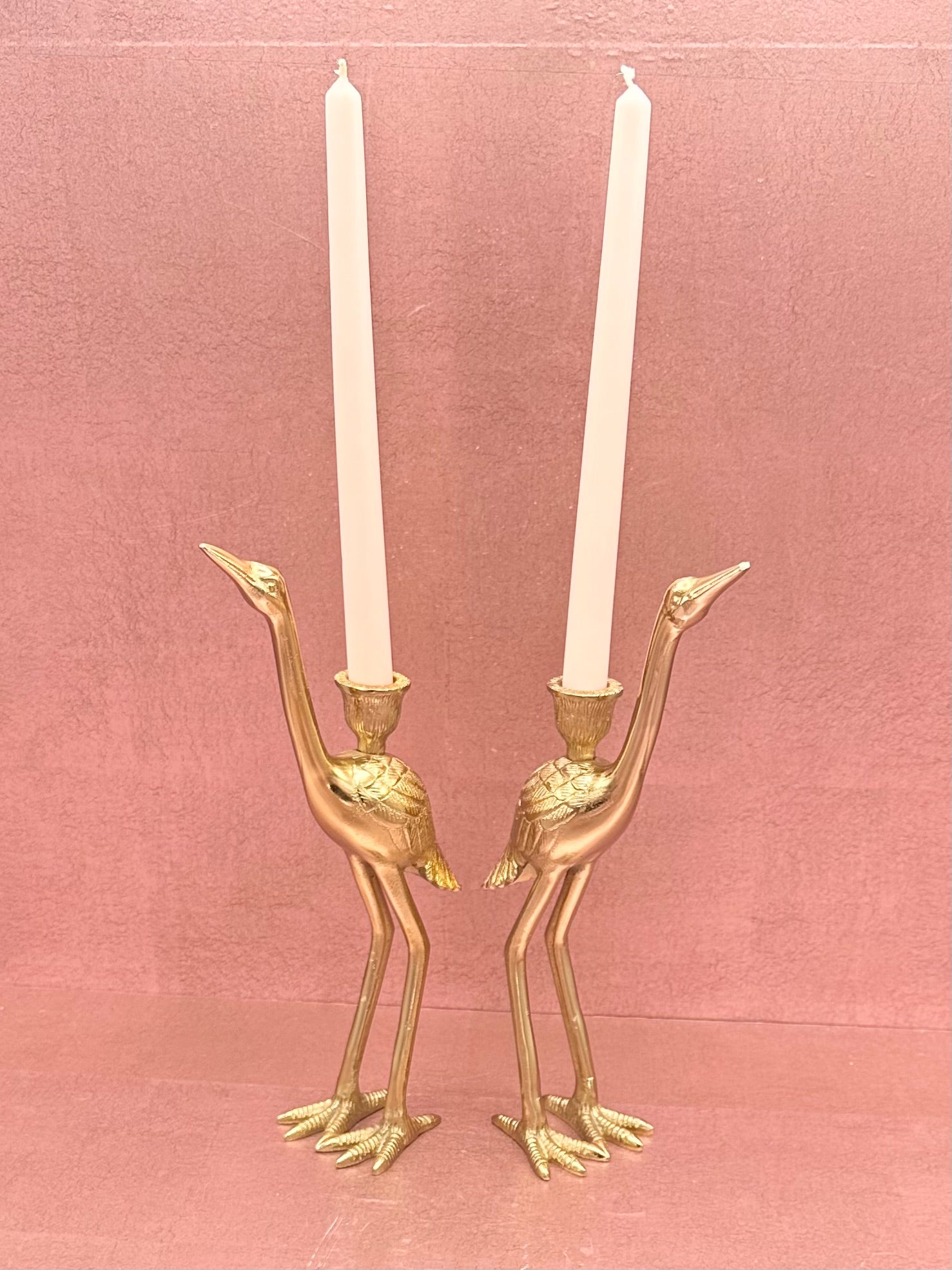 Gold Crane Candlestick Holder Pair