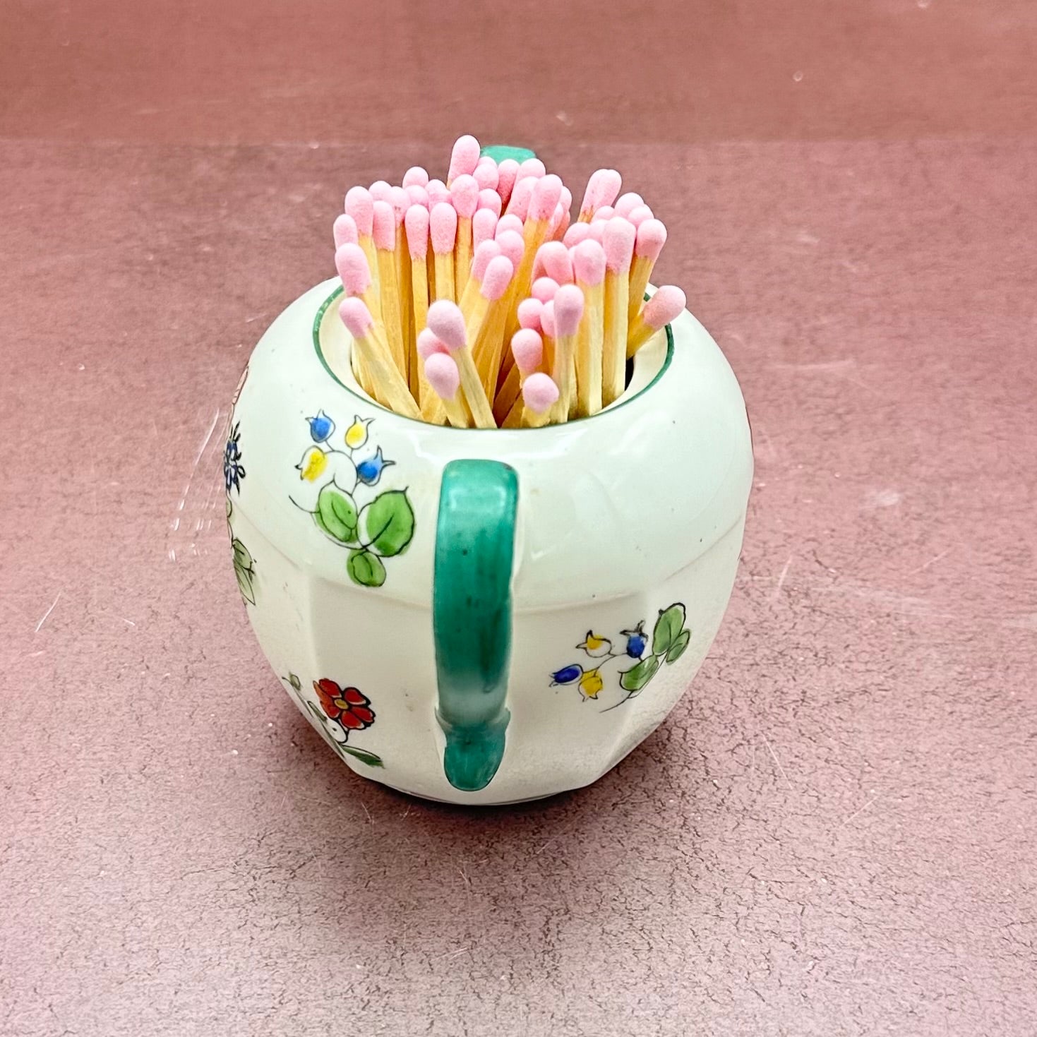 Floral Aqua Handled Sugar Bowl Matchstriker