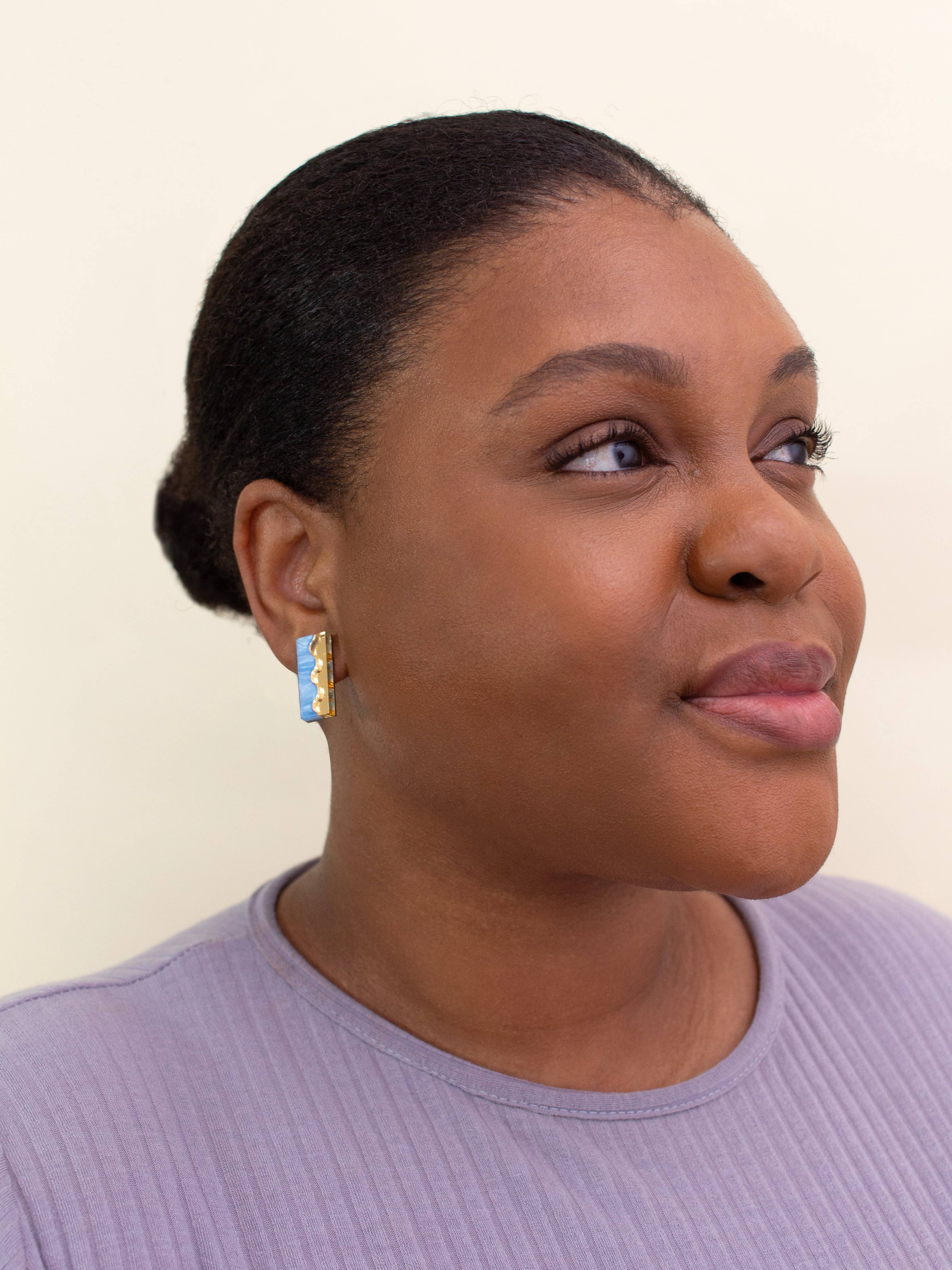 Suni Stud Cornflower Blue Gold Earrings