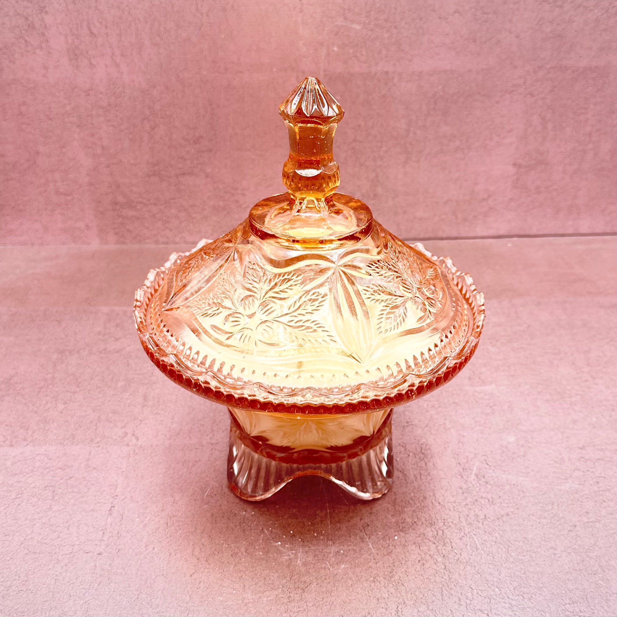 Pink Depression Glass Footed Lidded Candy Bowl Candle