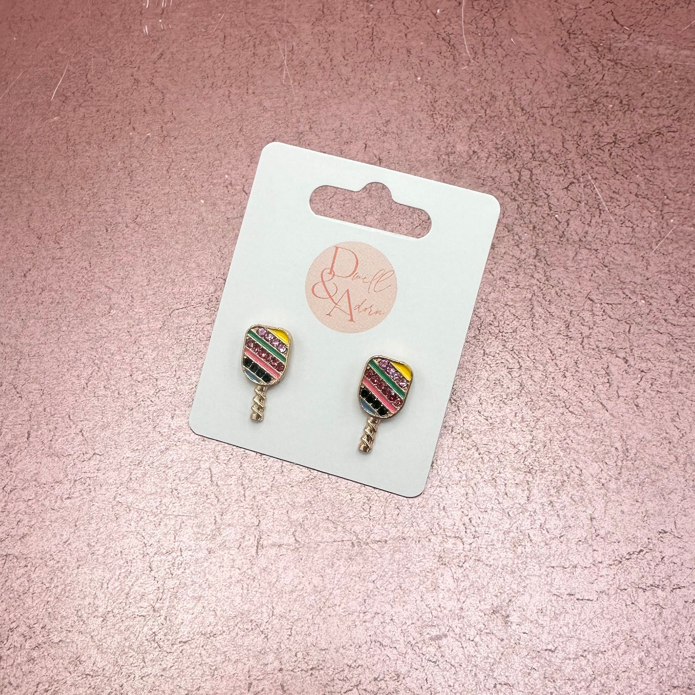 Rainbow Pickleball Stud Earrings