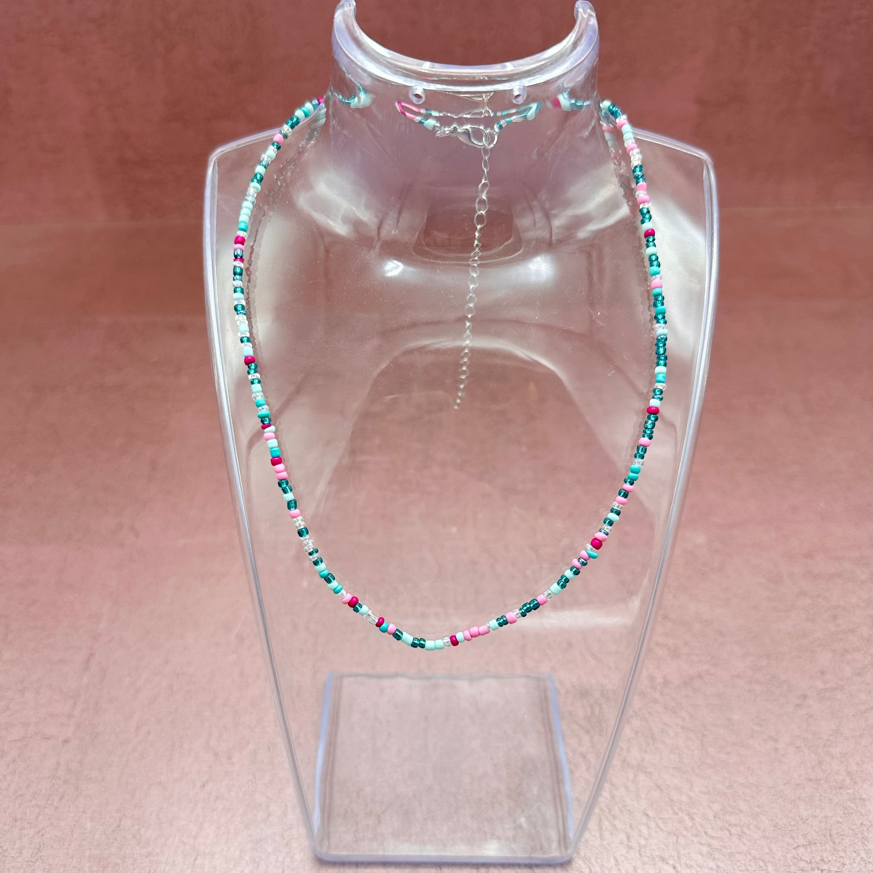 Aqua & Pink Slim Bead Necklace