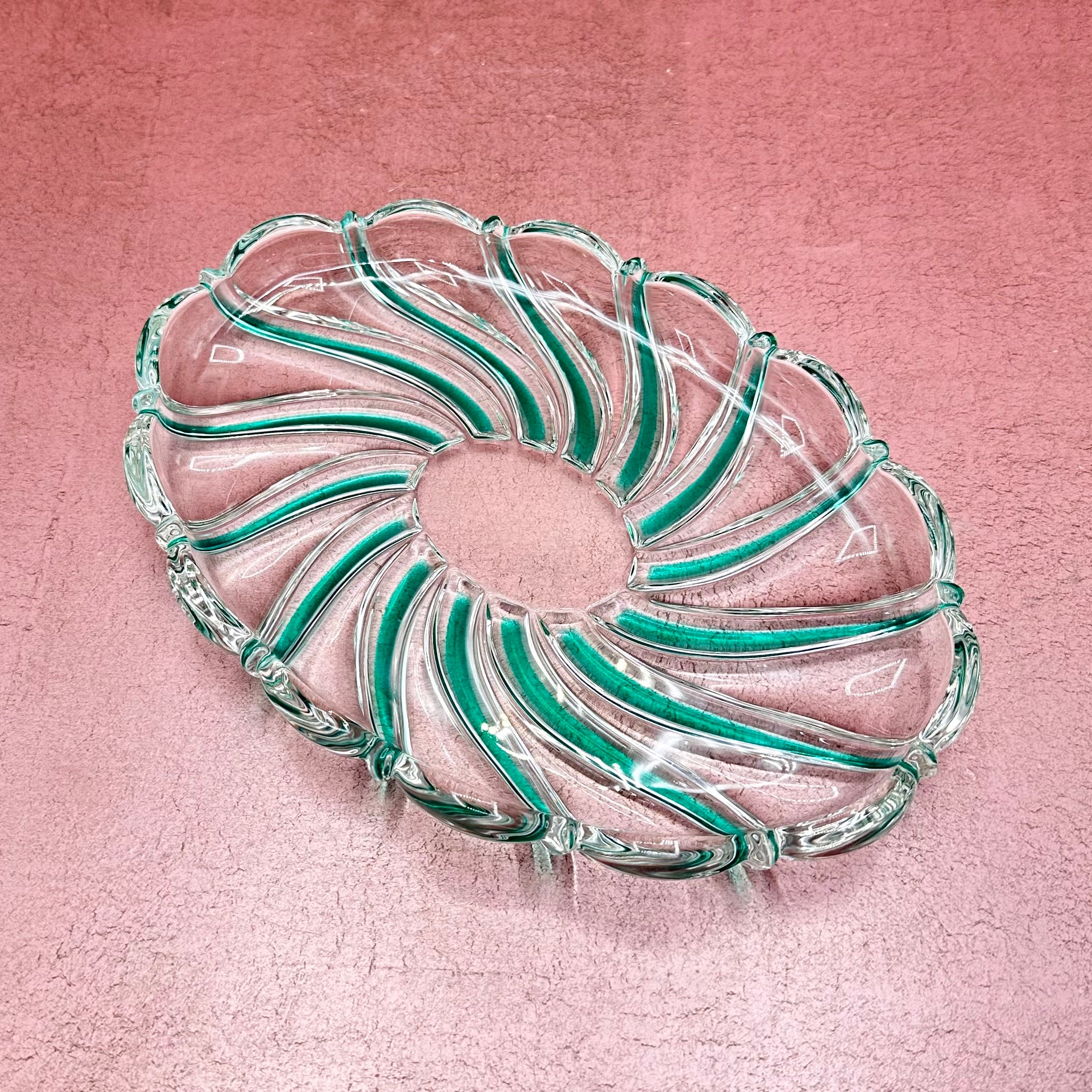 Green and Clear Swirl Glass Plate
