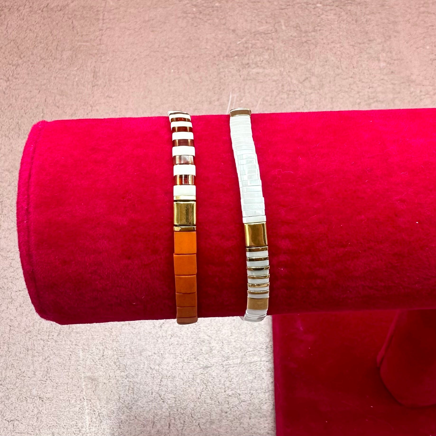 Burnt Orange & White Tile Bracelet Stack