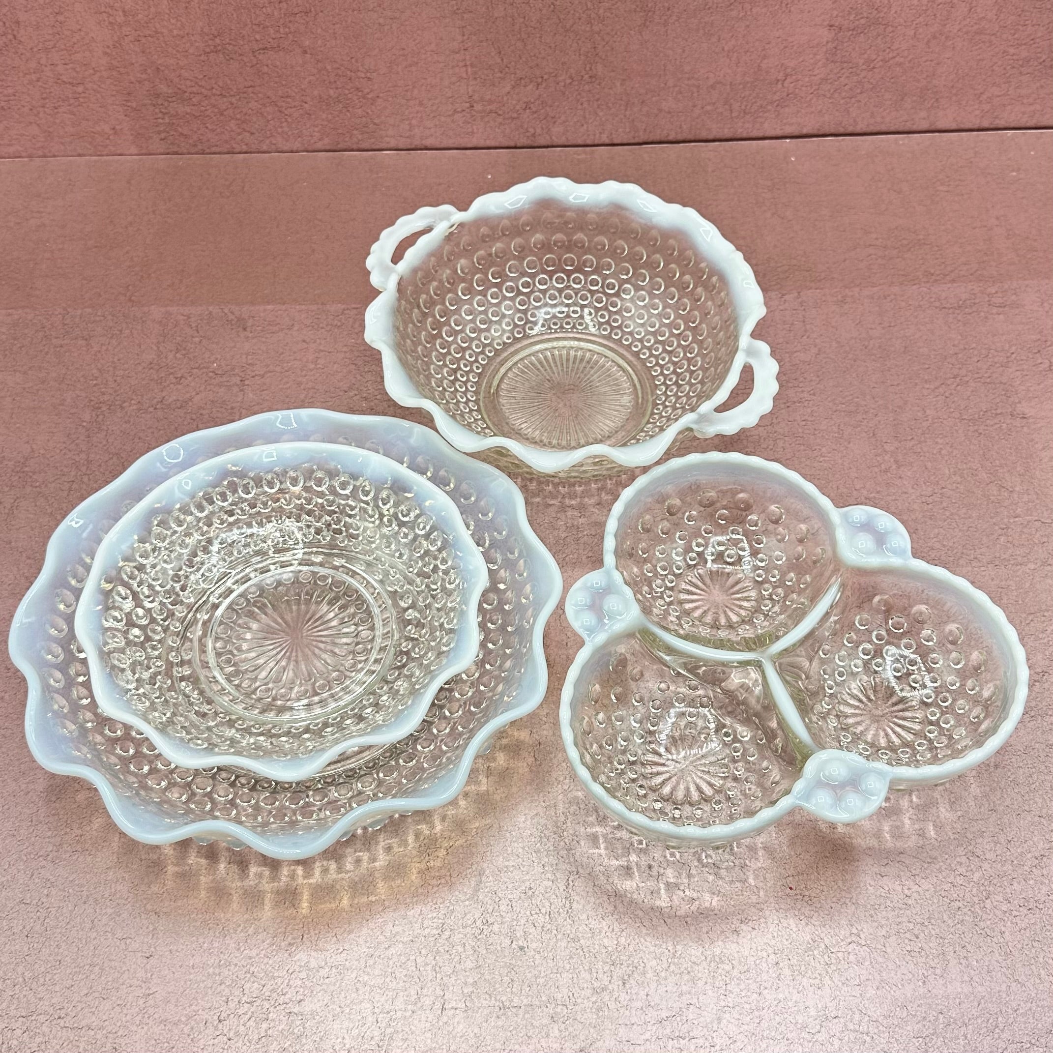 Vintage Moonstone Hobnail Glassware