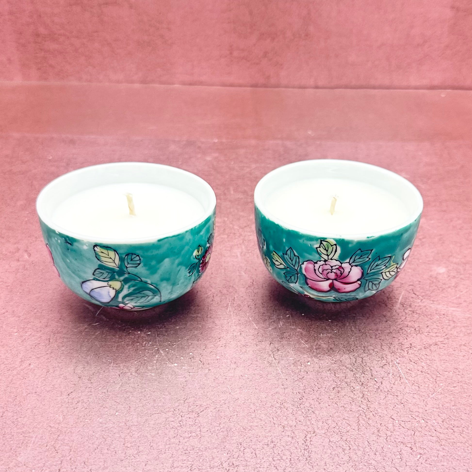 Turquoise Floral Sake Cup Candle