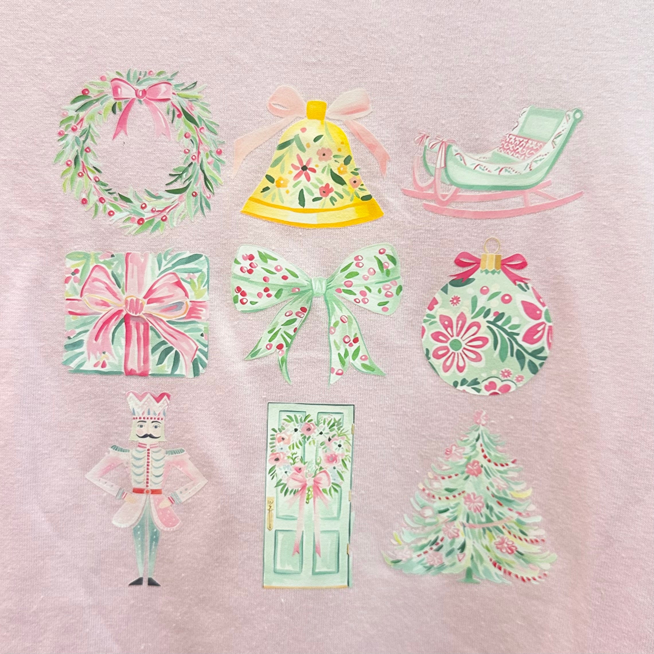 Green & Pink Floral Christmas T-shirt