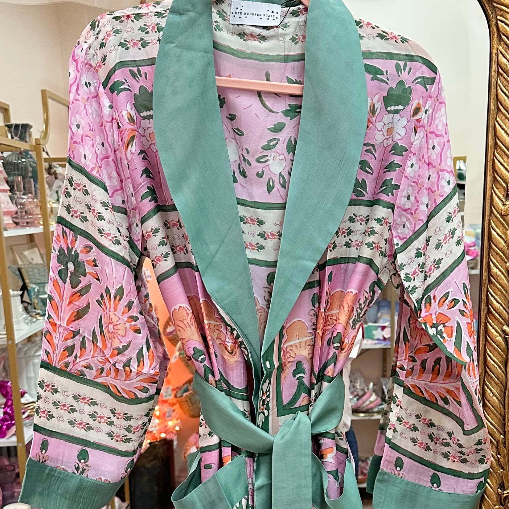 Folk Flowers Pink Robe Gown