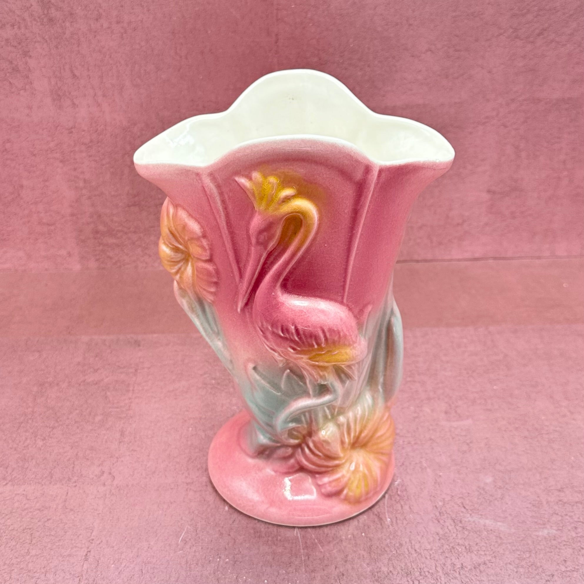 Hull Pink Crane Vase w/ Hibiscus