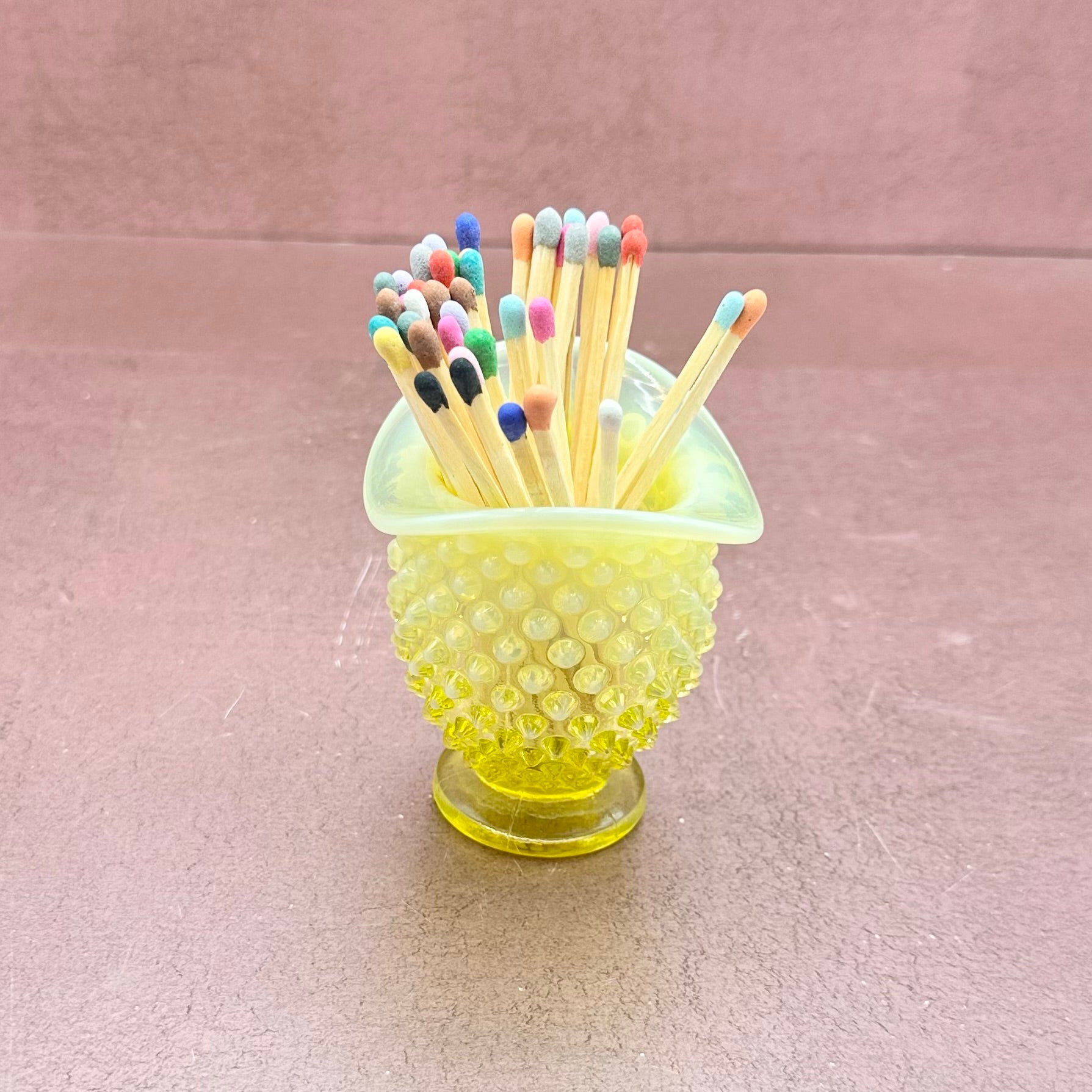Yellow Fenton Mini Hobnail Vase Matchstriker