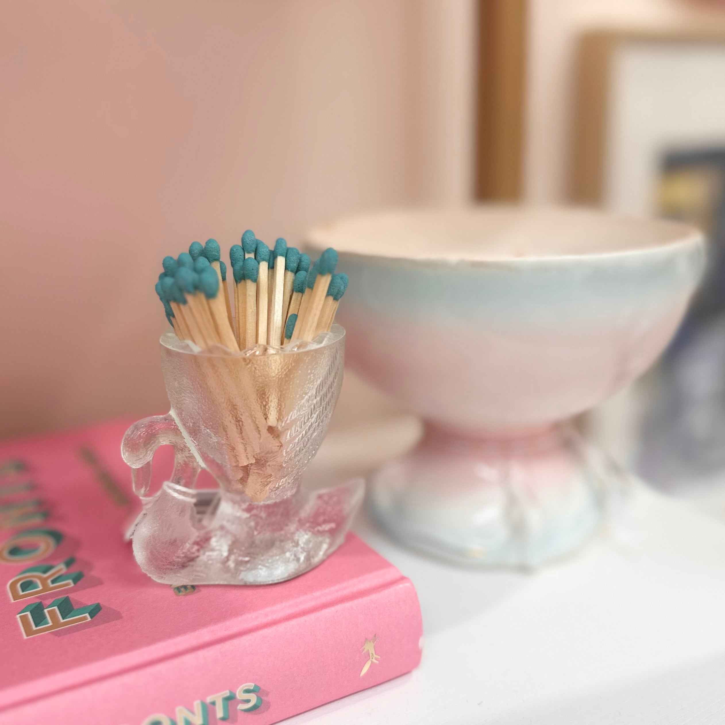 Clear Glass Swan Vase Match Striker