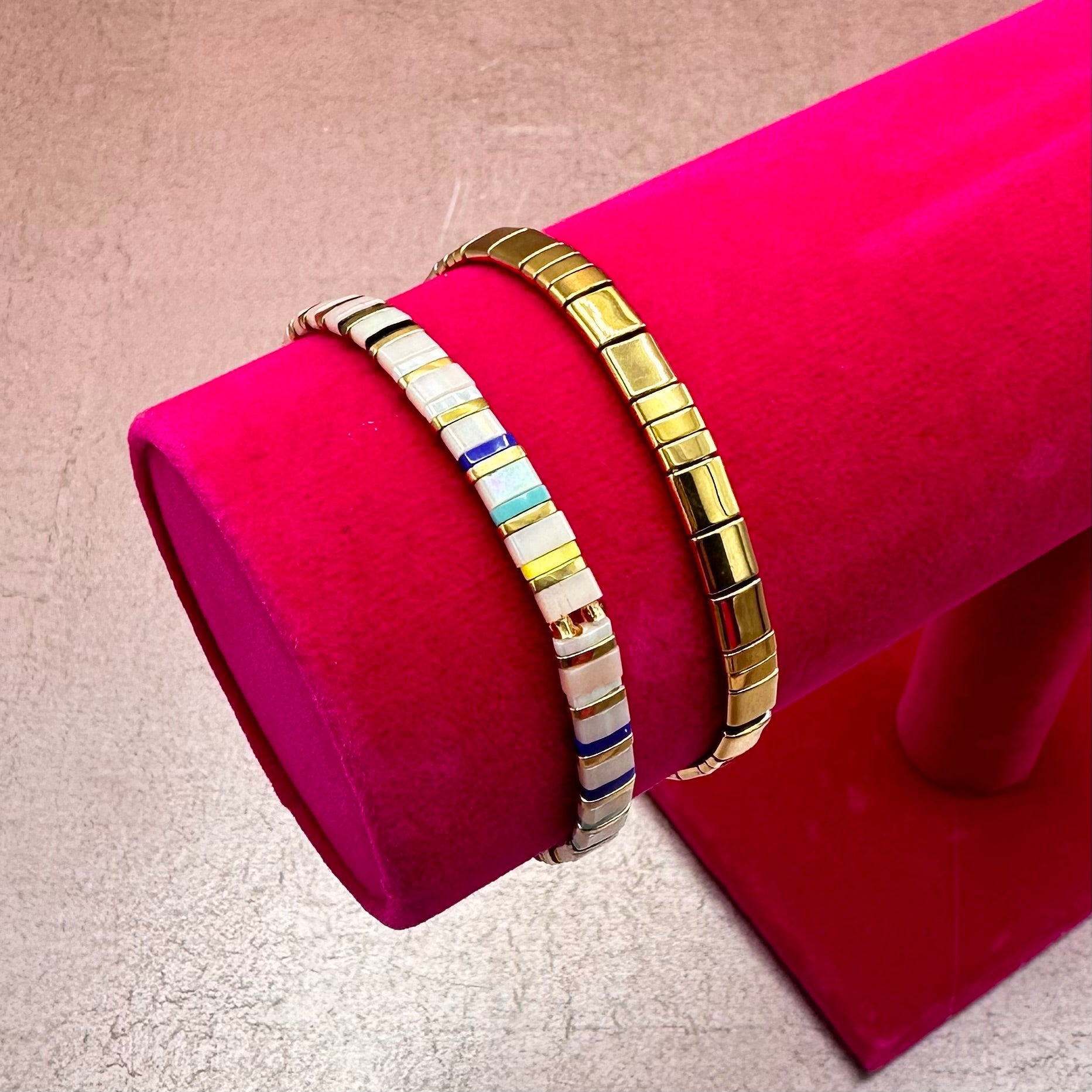 Rainbow & Gold Tile Bracelet Set of 2