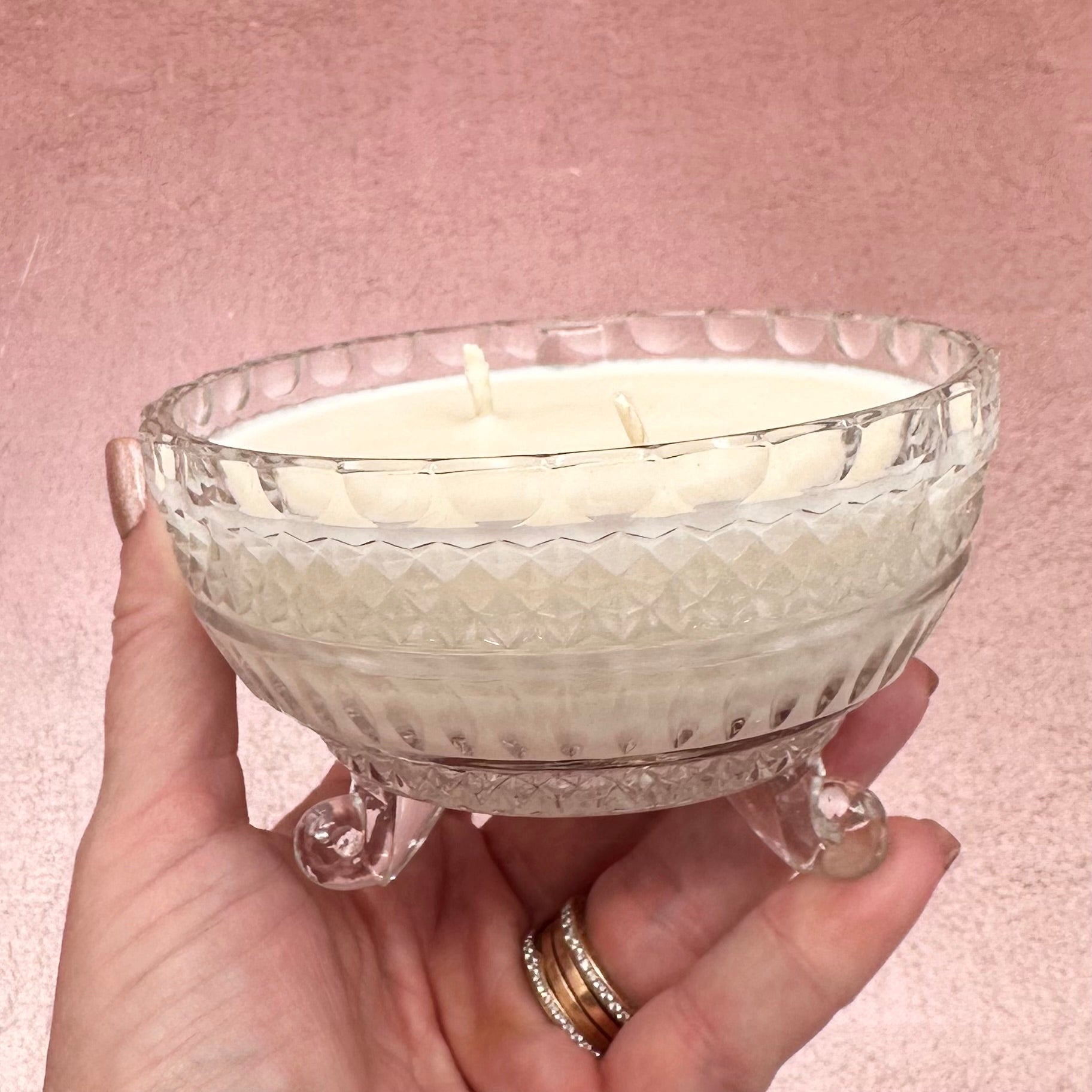 Vintage Footed Cut Glass Bowl Candle