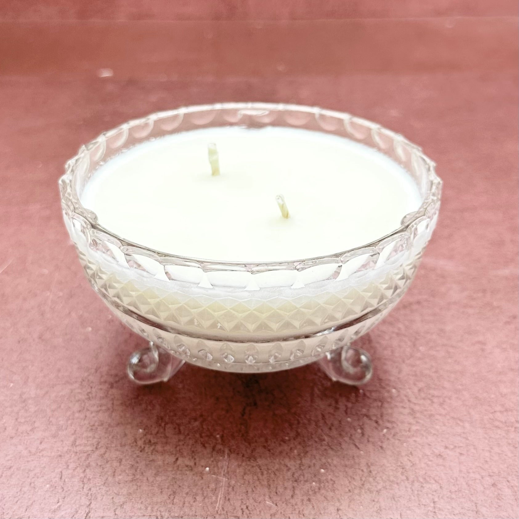 Vintage Footed Cut Glass Bowl Candle