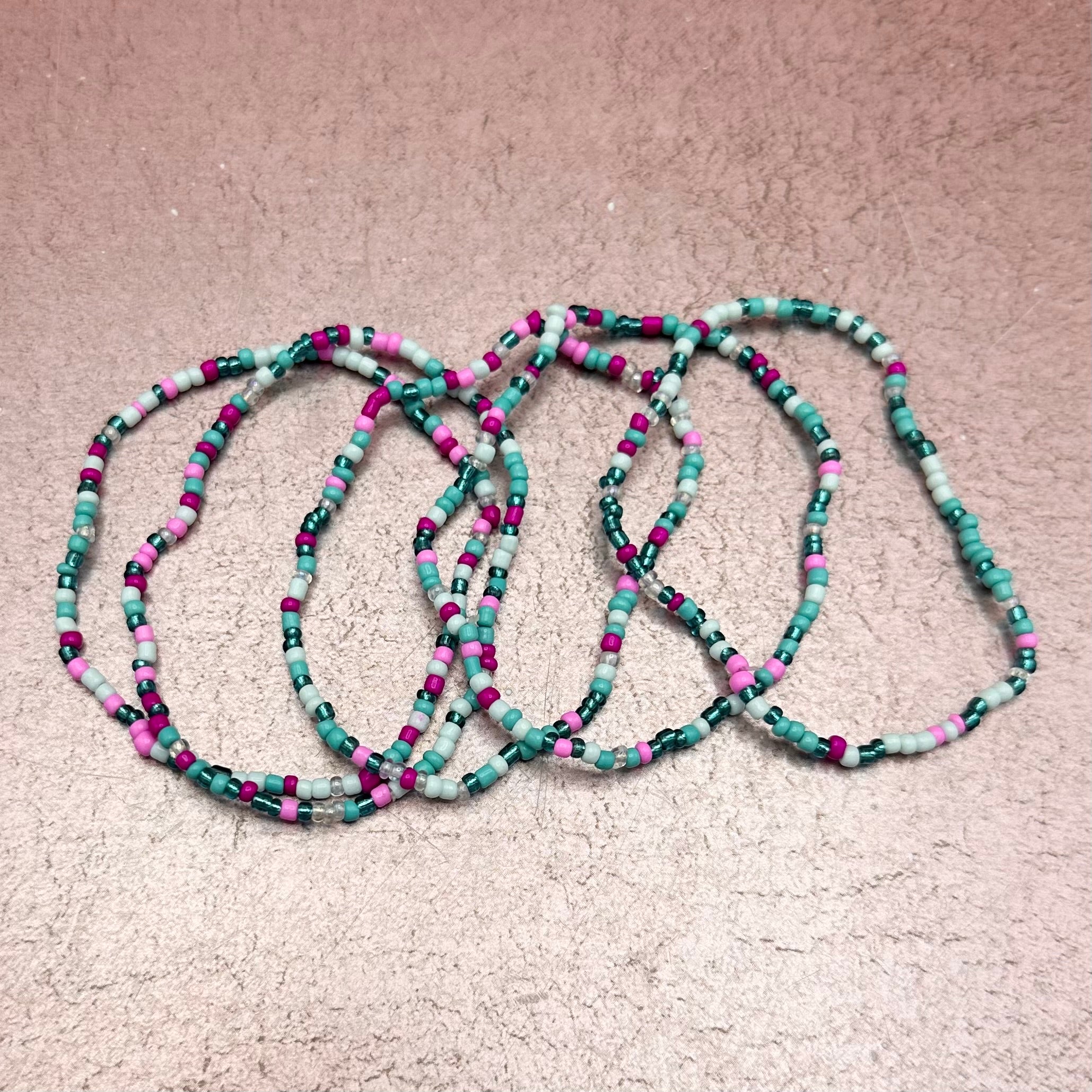 Aqua & Pink Bead Stretch Bracelet Stack