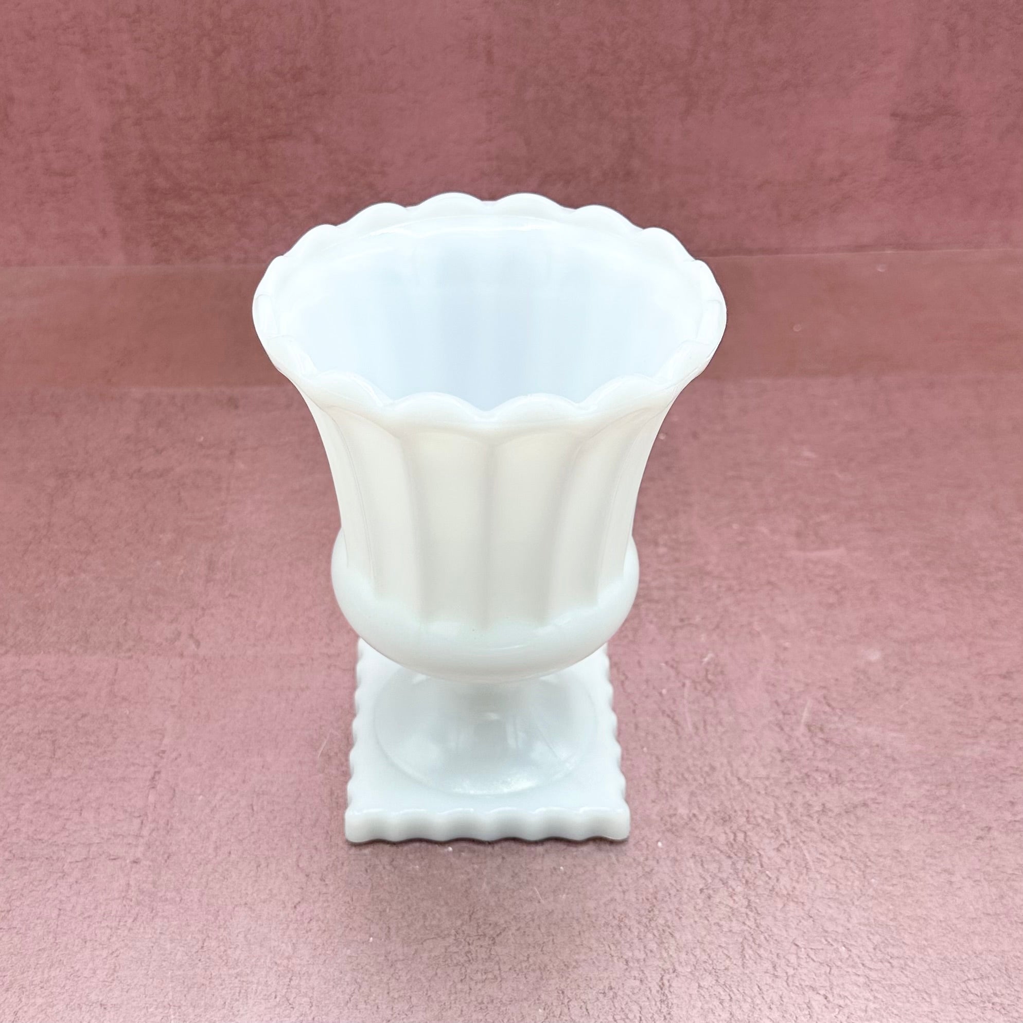 Milk Glass Pedestal Scalloped Planter