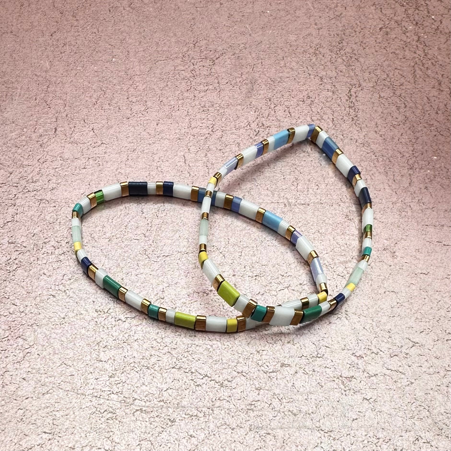 Turquoise, Blue & White Tile Bracelet Stack