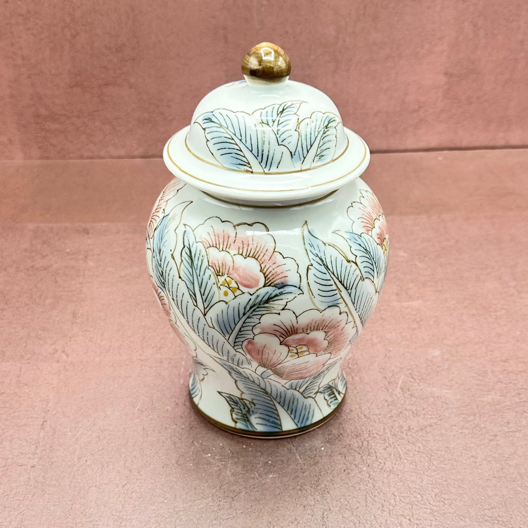 Blue & Pink Floral Ginger Jar