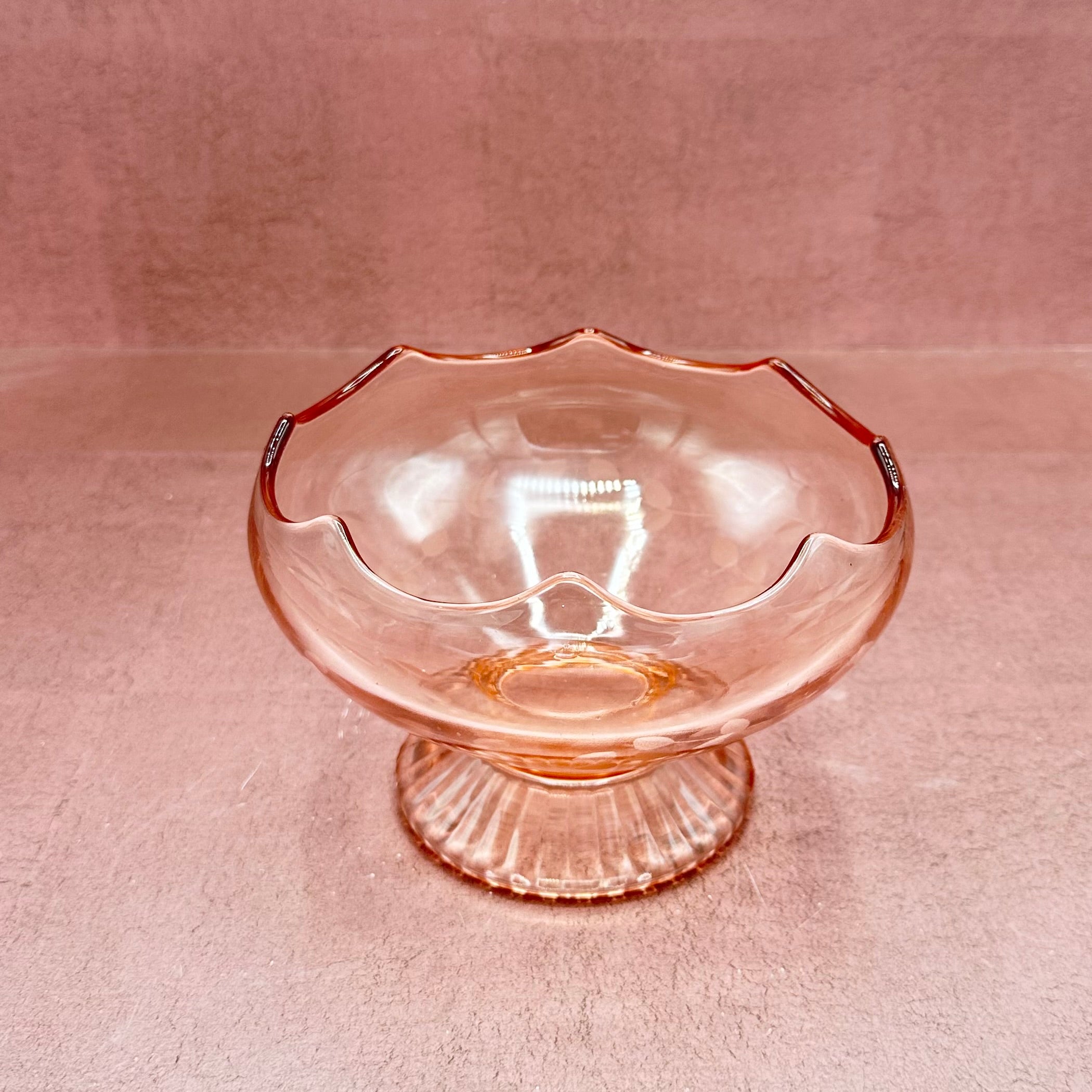 Pink Depression Glass Etched Pedestal Bowl
