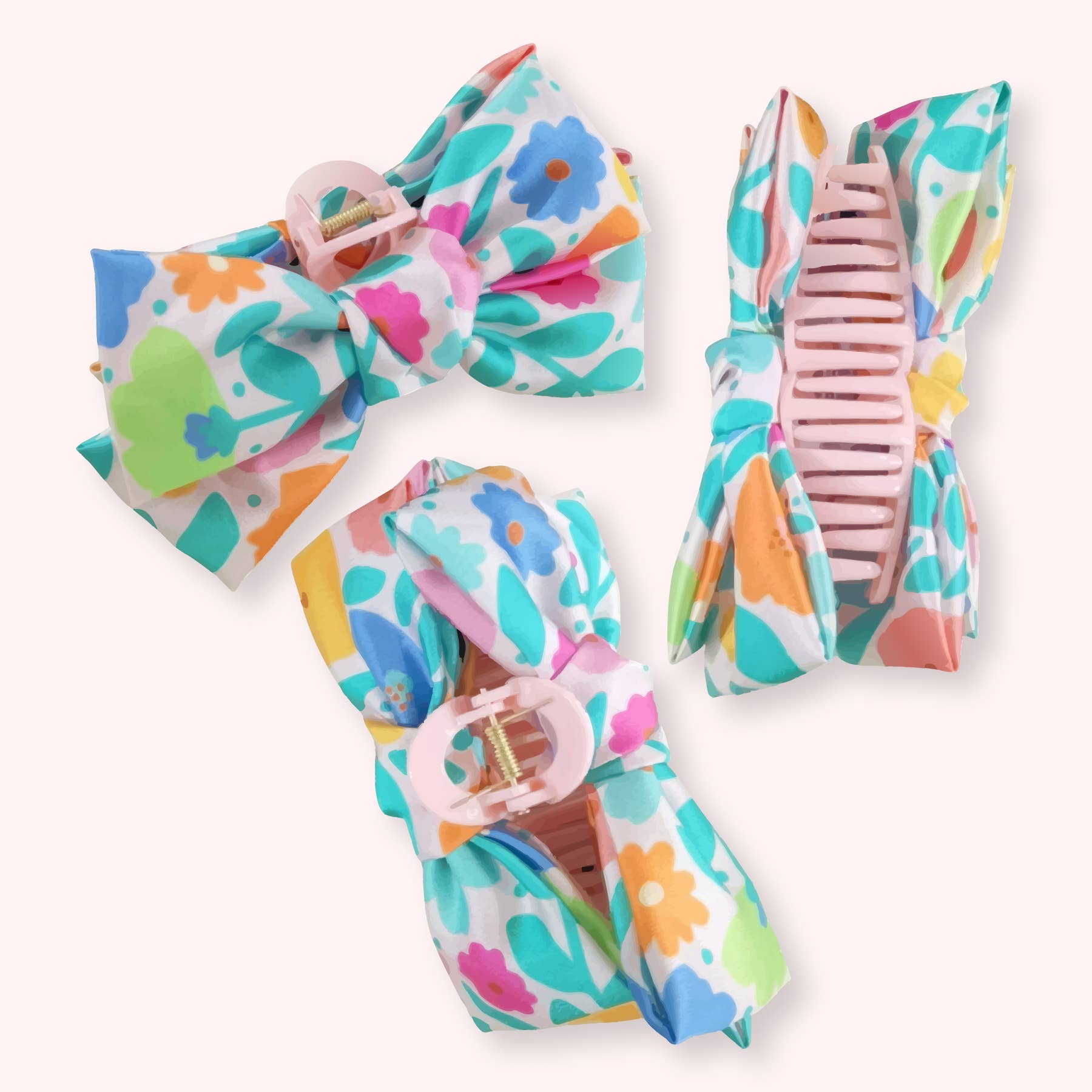 Rainbow Garden Bow Claw Clip