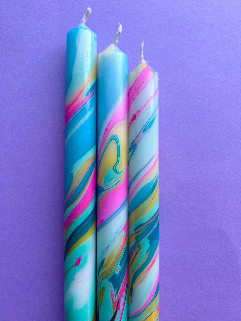 Colorful Marbled Dinner Candles