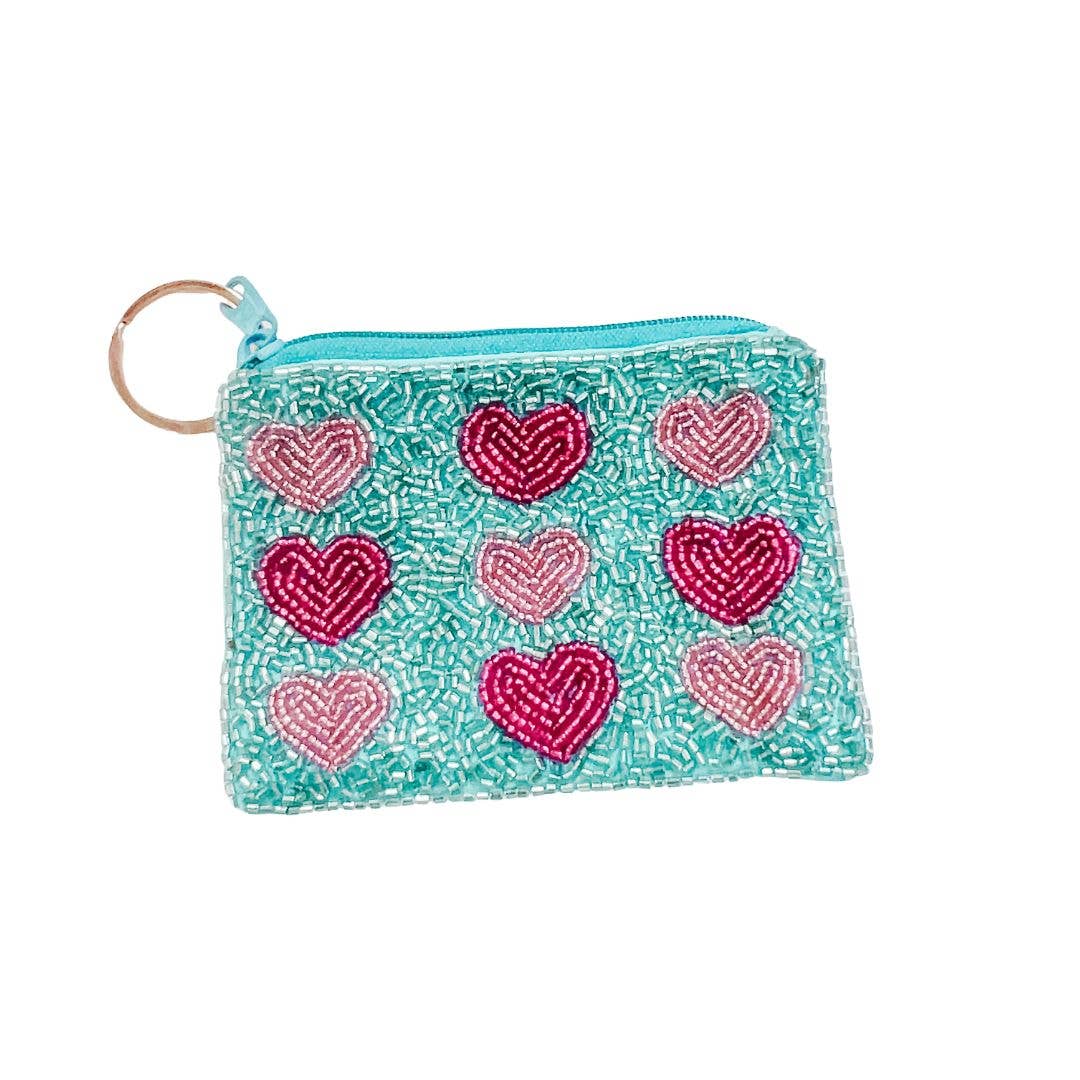 Aqua Pink Heart Keychain Pouch