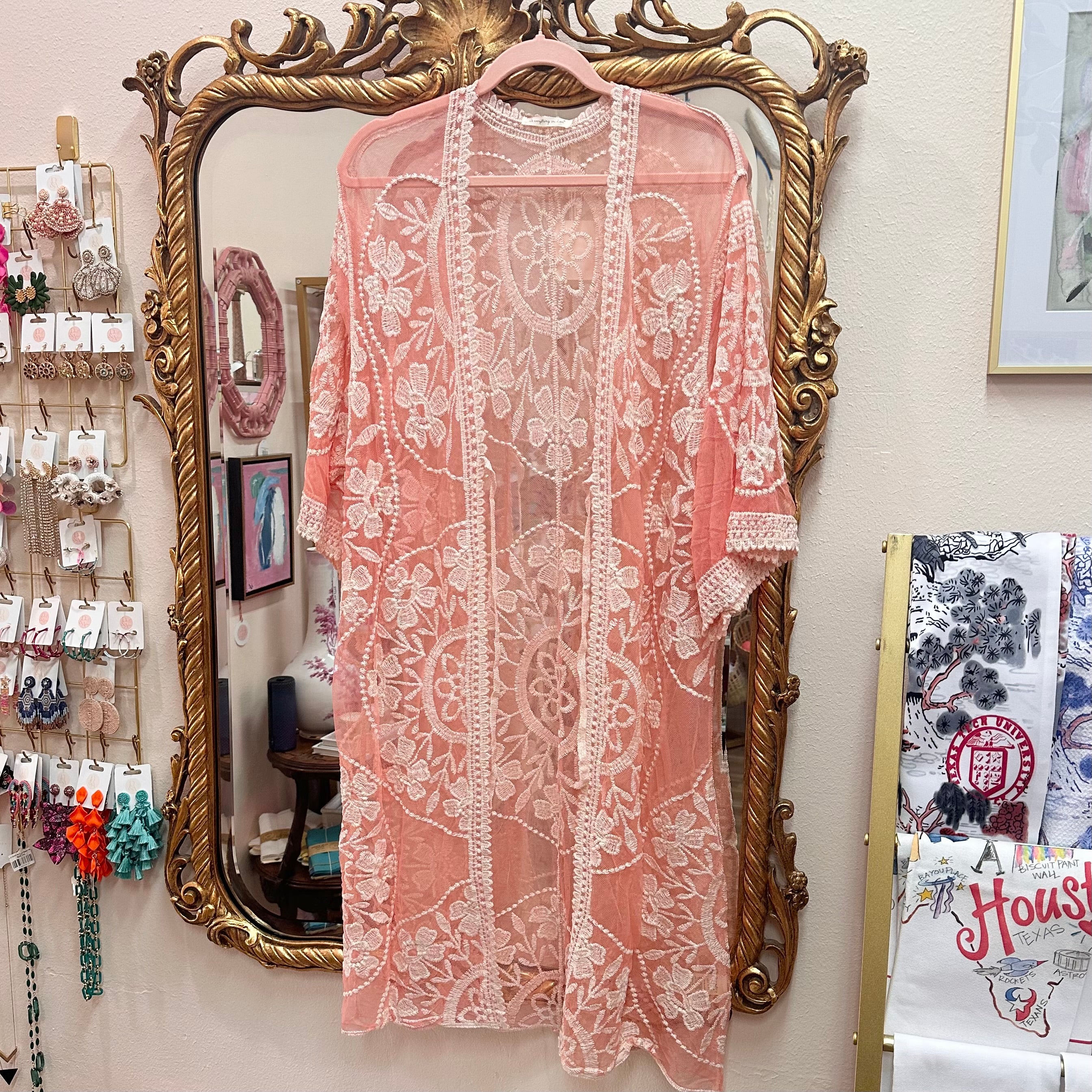 Coral Floral Lace Kimono