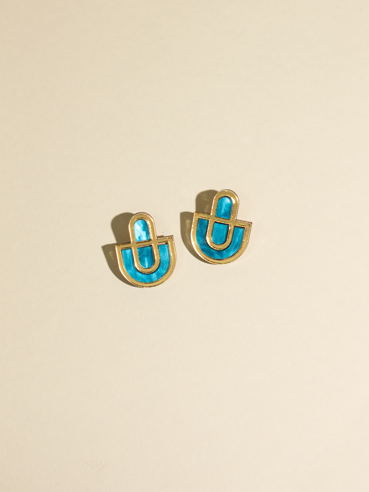 Devin 2 Aqua Gold Acrylic Stud Earrings