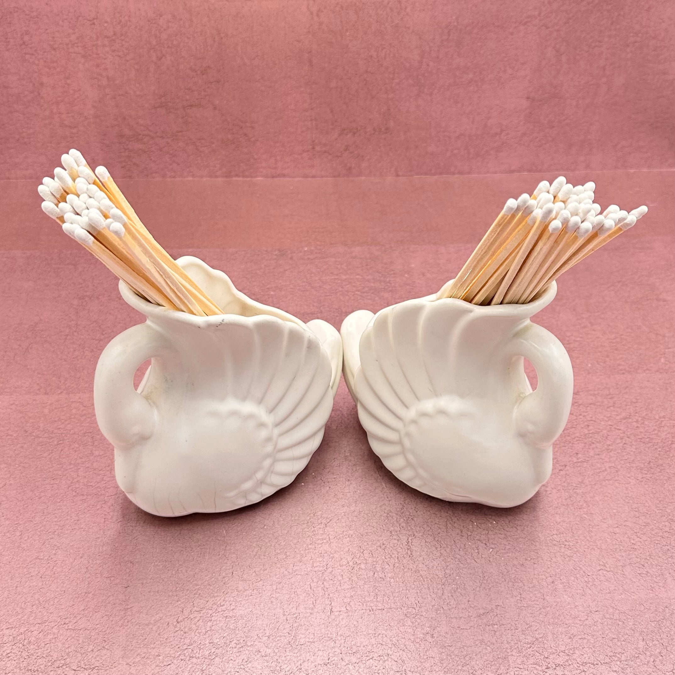 Vintage Cream Swan Planter w/ Macthes