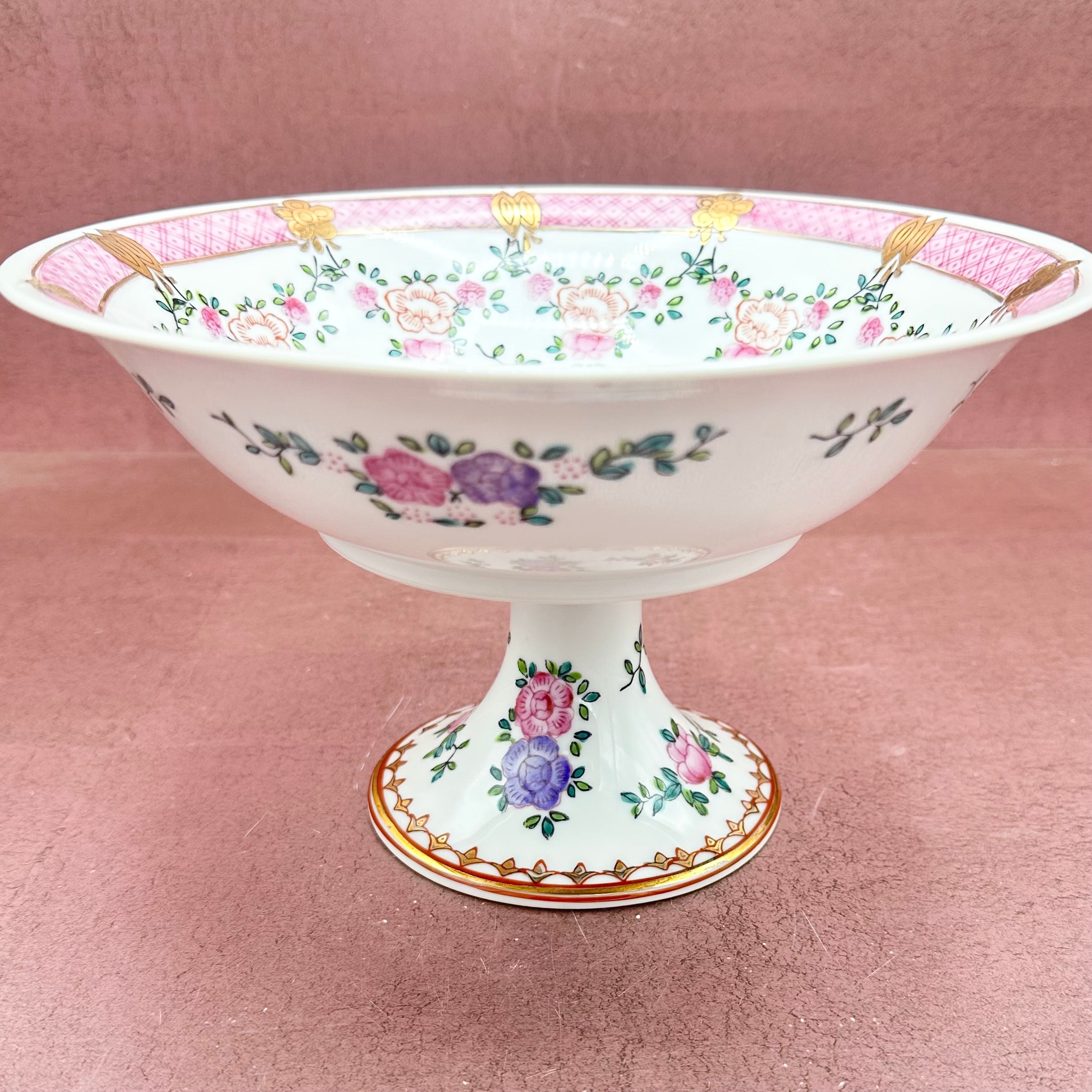 Pink & Floral Porcelain Compote
