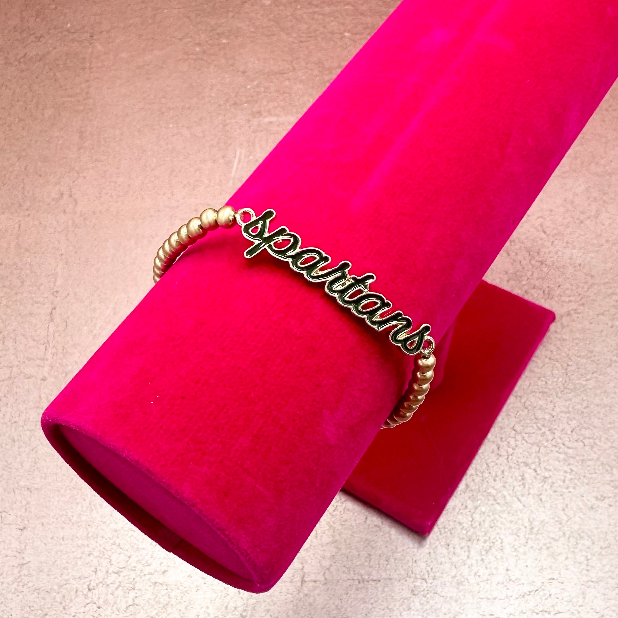 Spartans Script Gold Bead Stretch Bracelet
