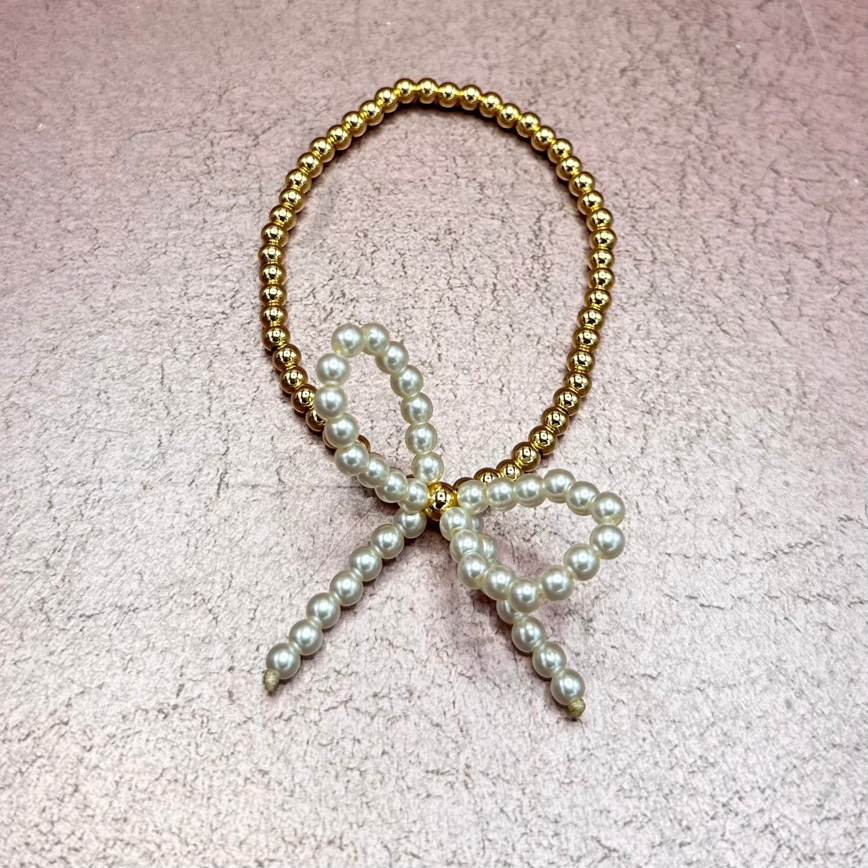 Gold Bead & Pearl Bow Bracelet