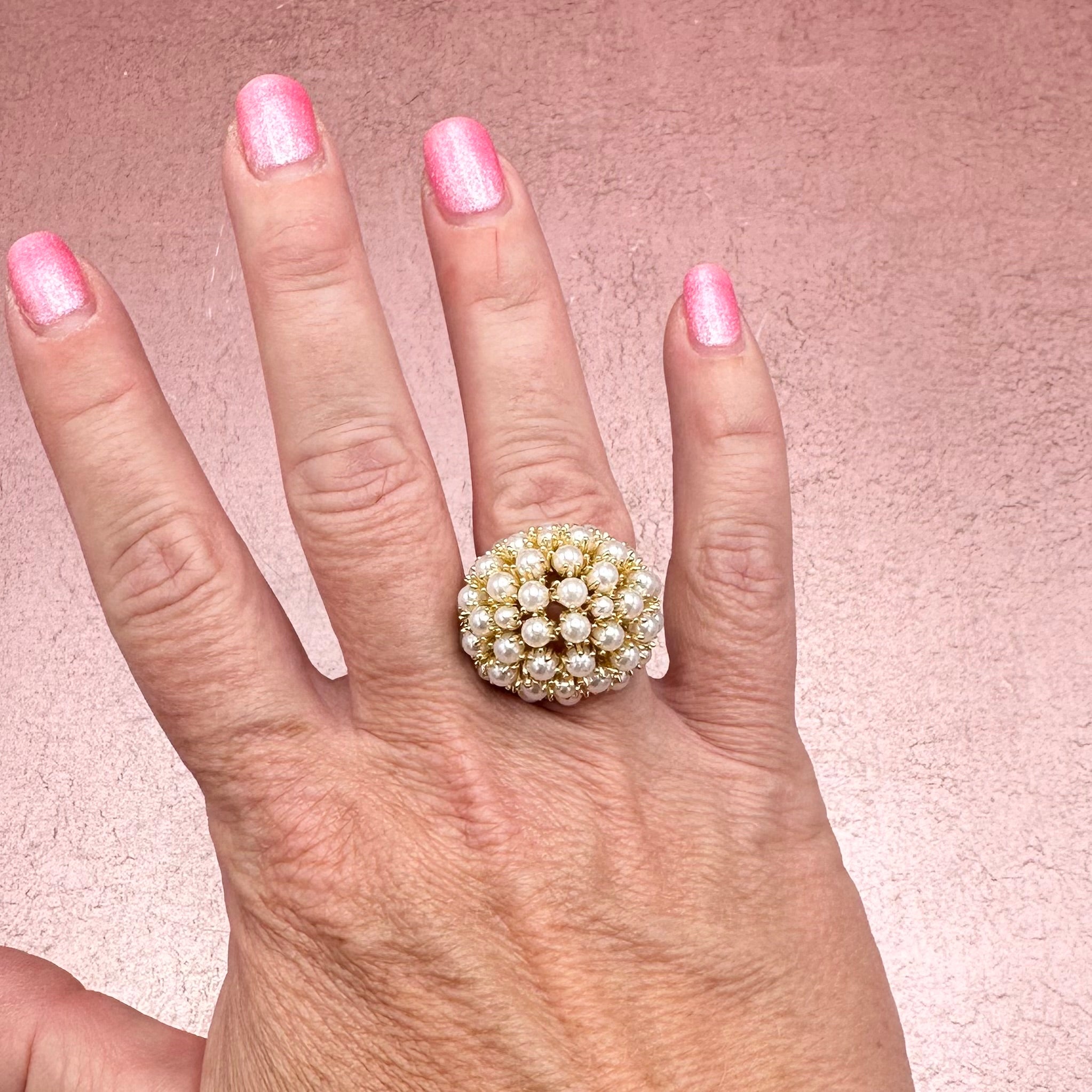 French Style Multi Faux Pearl Costume Ring