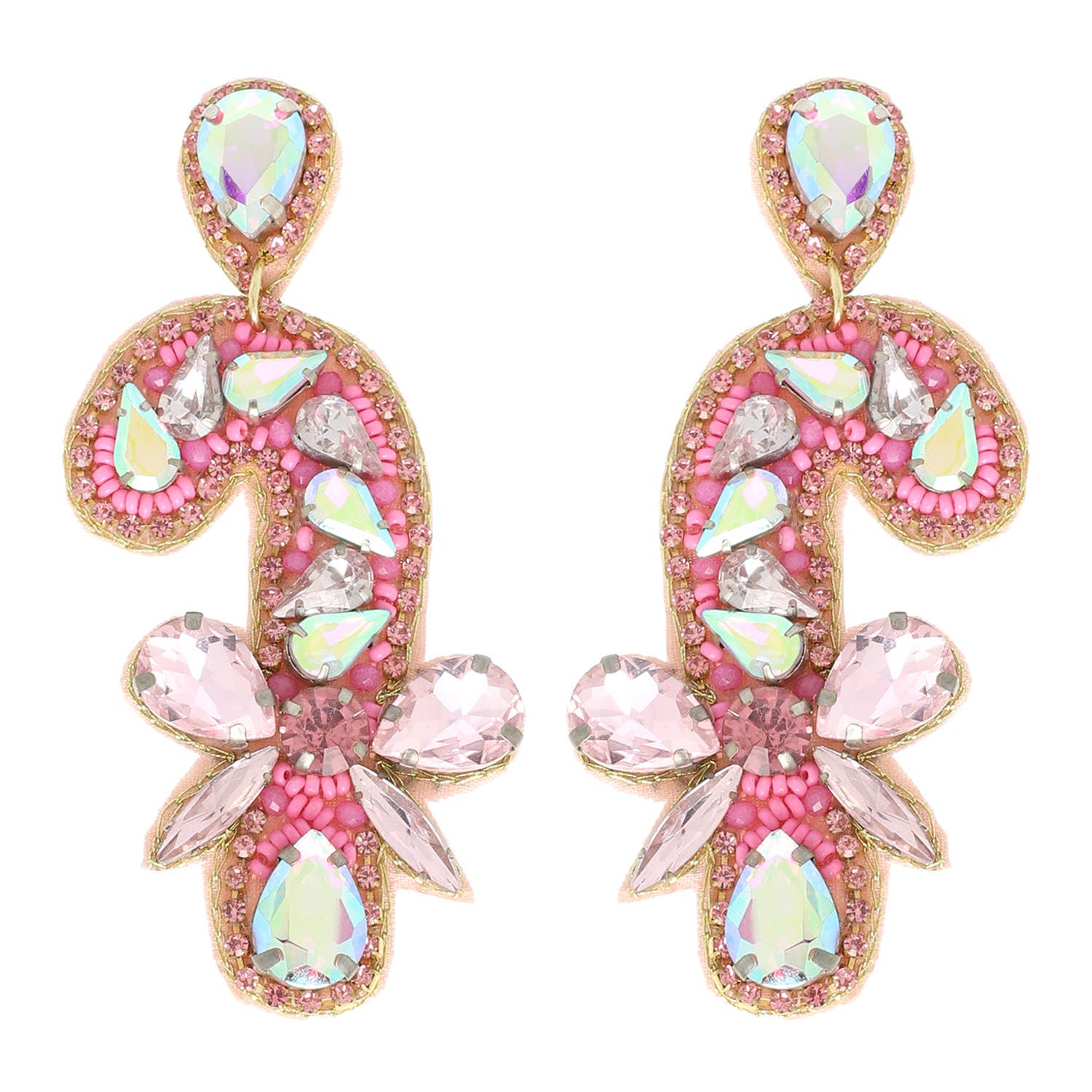 Pink Jeweled Candy Cane Earrings