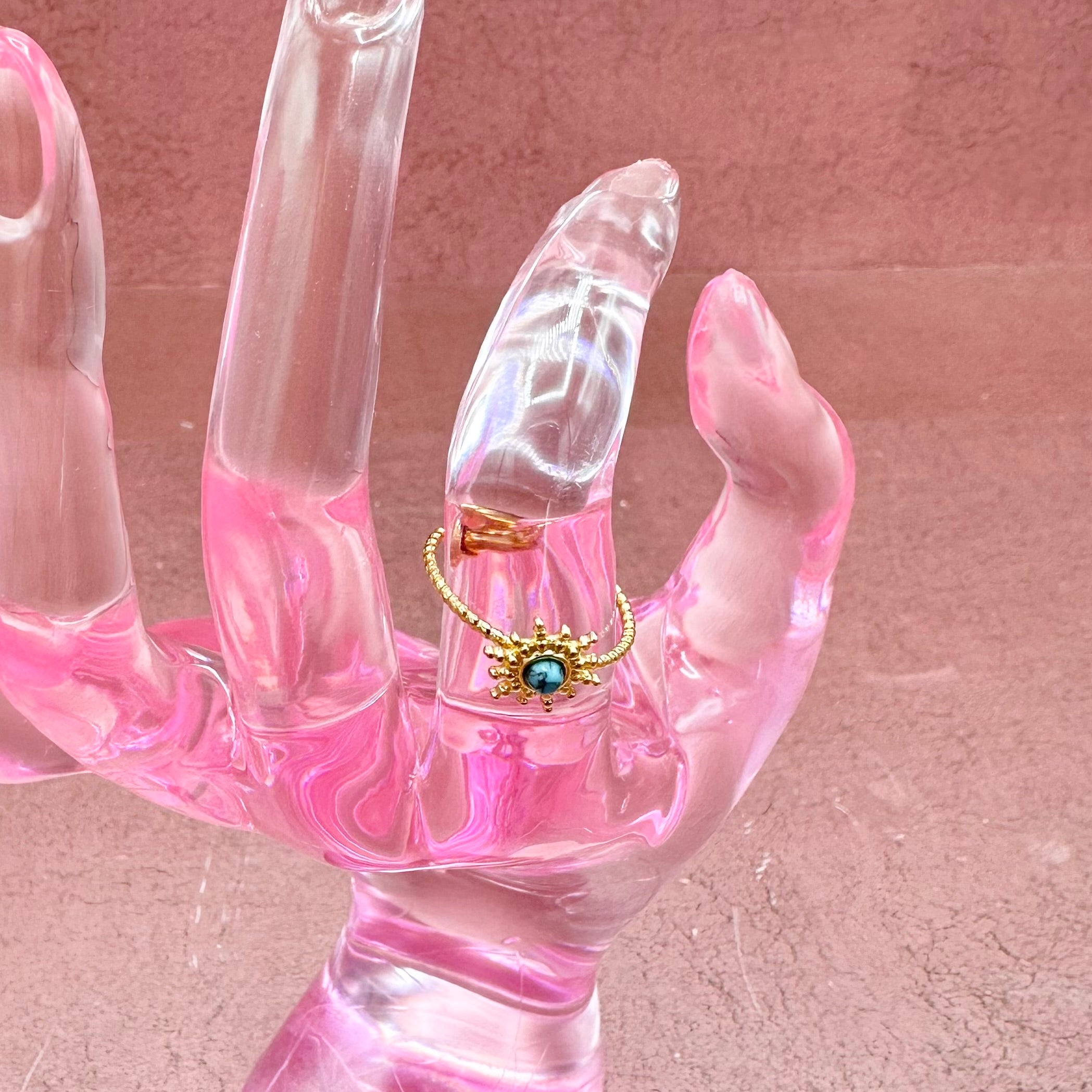 Gold w/ Aqua Stone Sun Ring