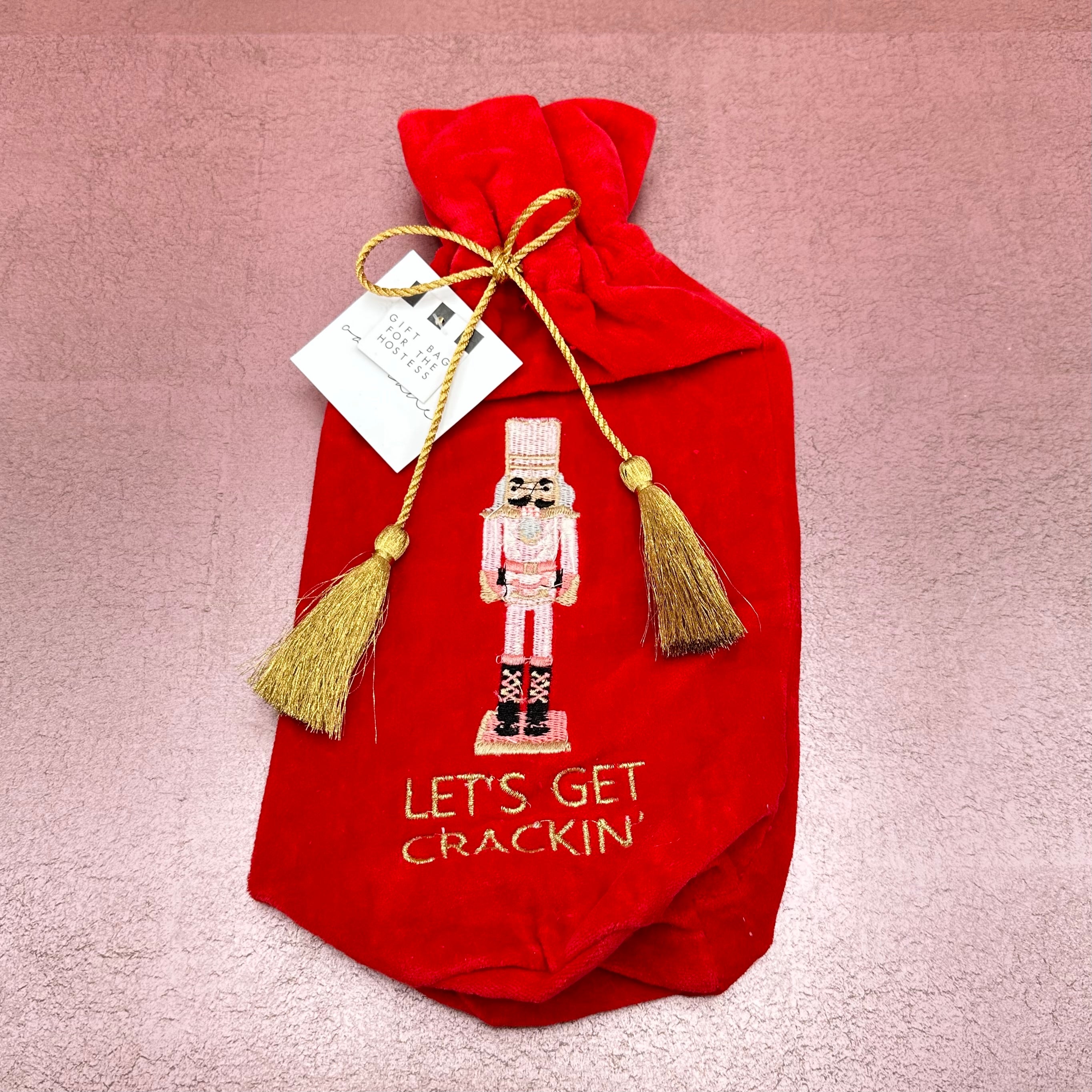Nutcracker Red Embroidered Wine Bag
