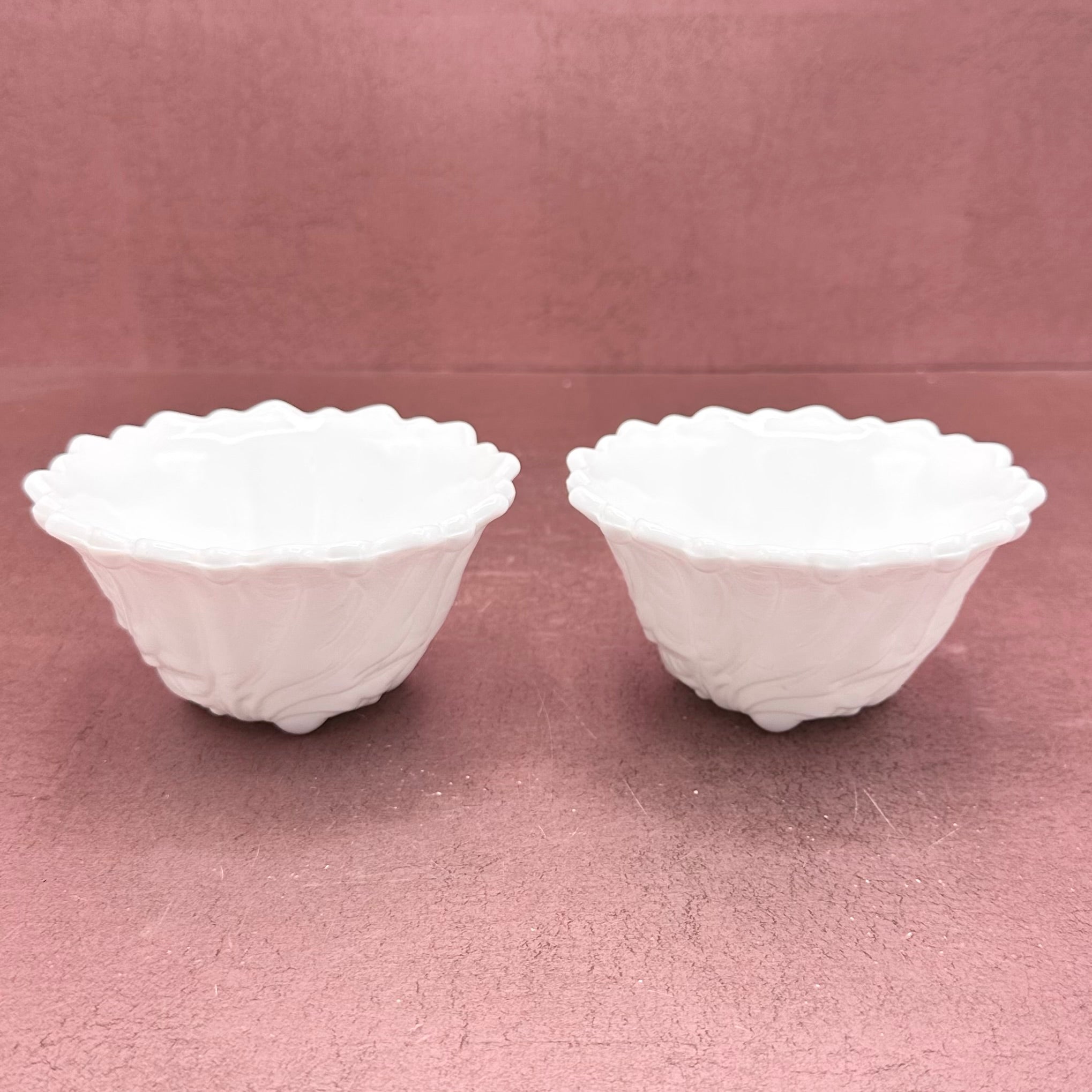 Milk Glass Leaf Pattern Candle Holder Pair