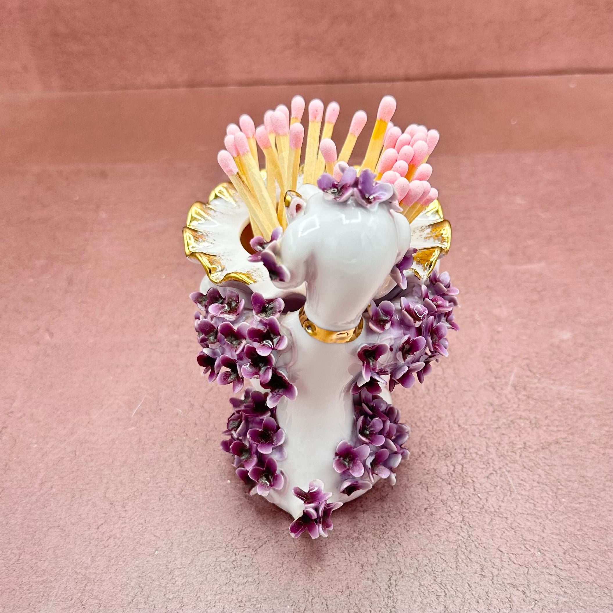 Lefton Purple Poodle Vase Matchstriker