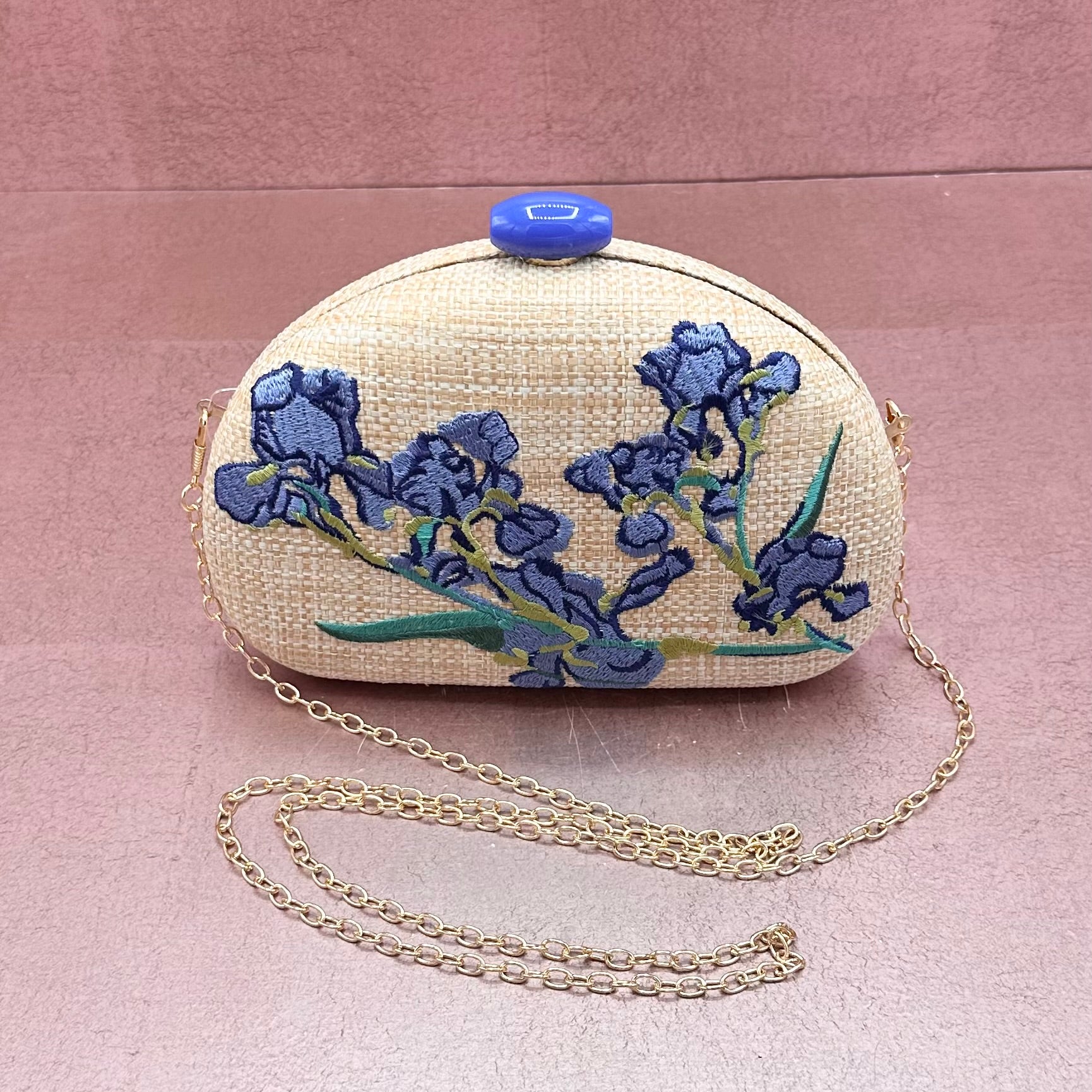 Blue Flower Embroidered Clutch