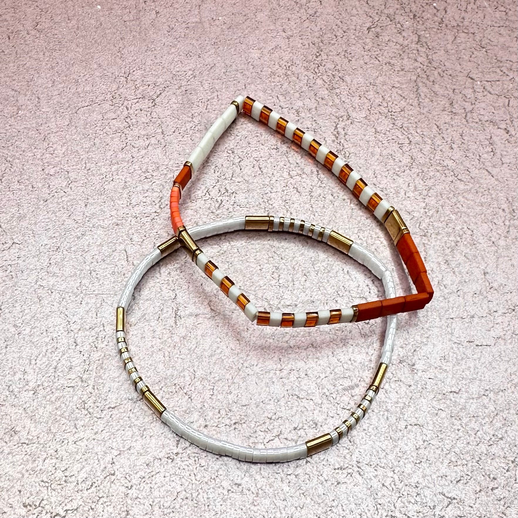 Burnt Orange & White Tile Bracelet Stack