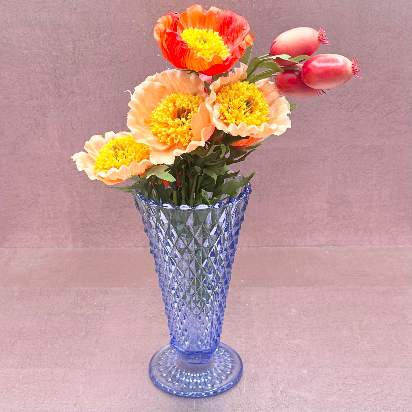 Blue Indiana Glass Diamond Cut Vase