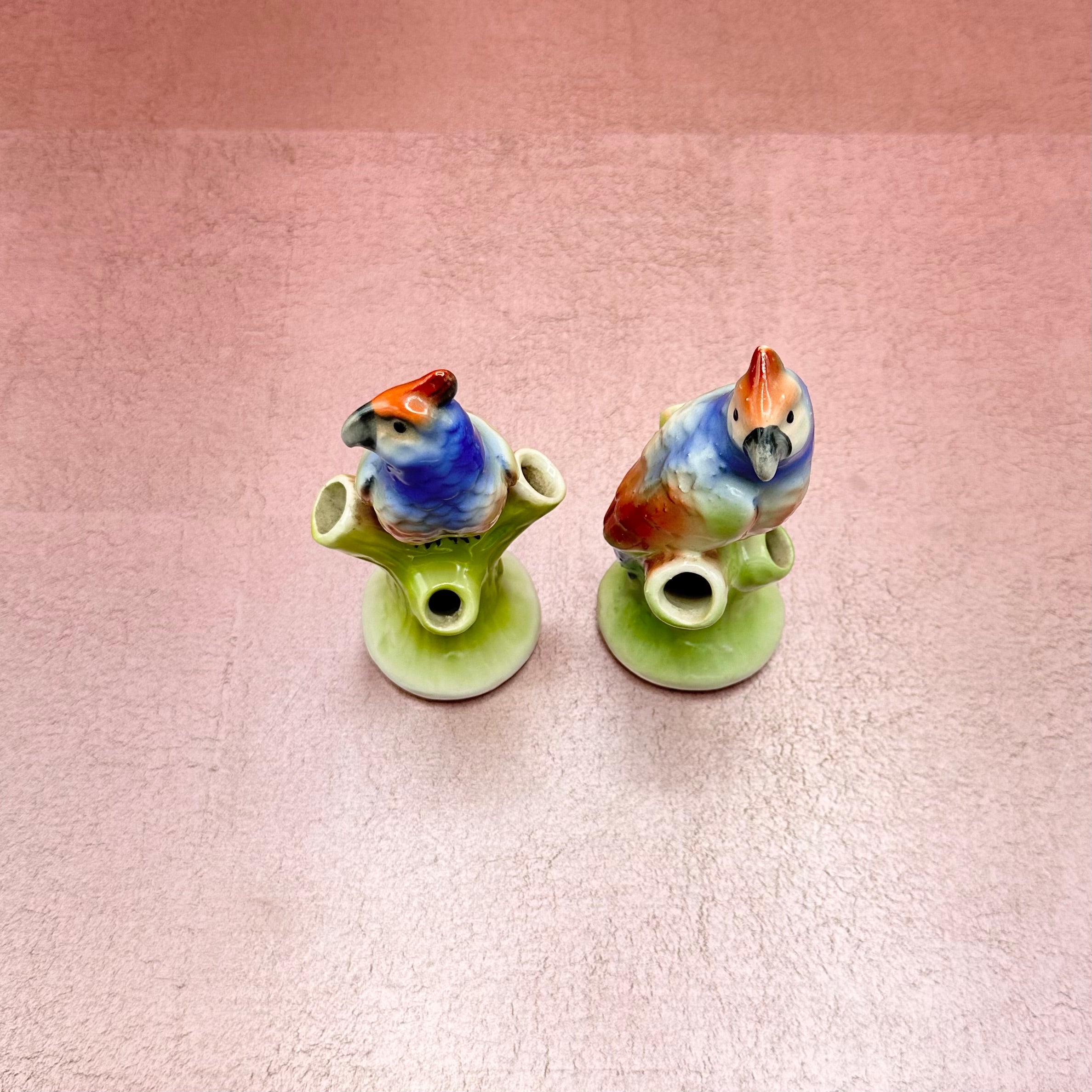 Porcelain Parrot Bud Vase Pair by Mark Czech Pottery